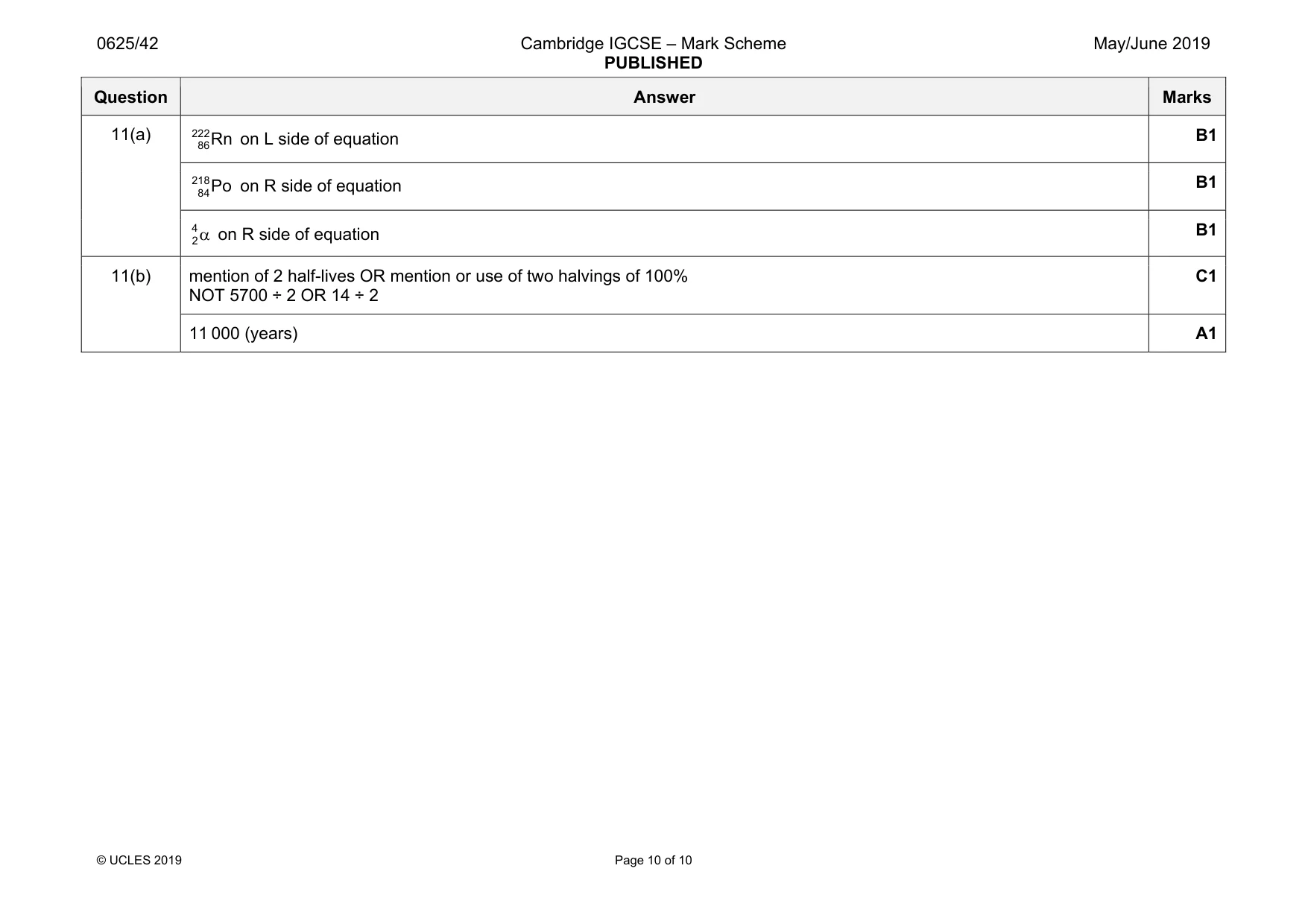 Mark scheme, page 10 of 10