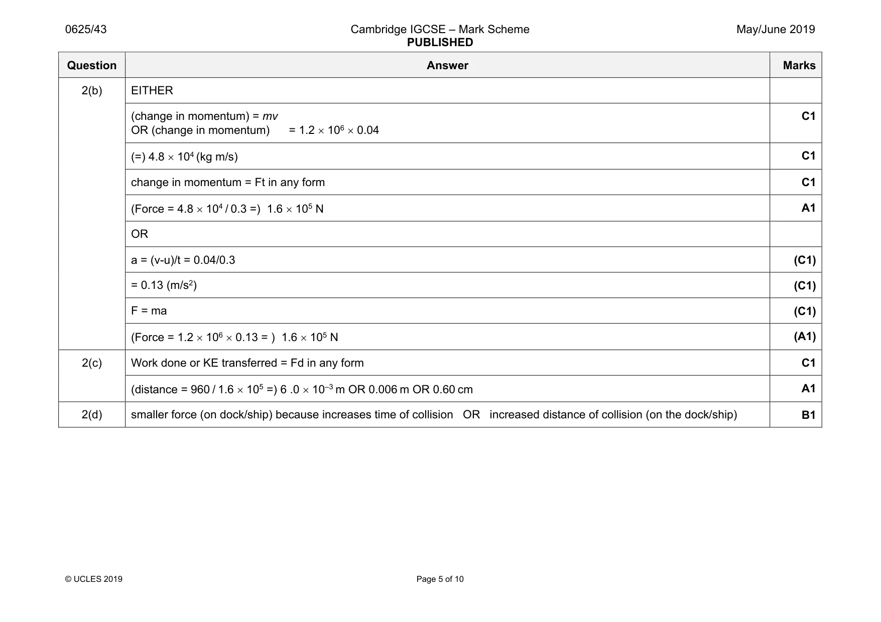 Mark scheme, page 5 of 10