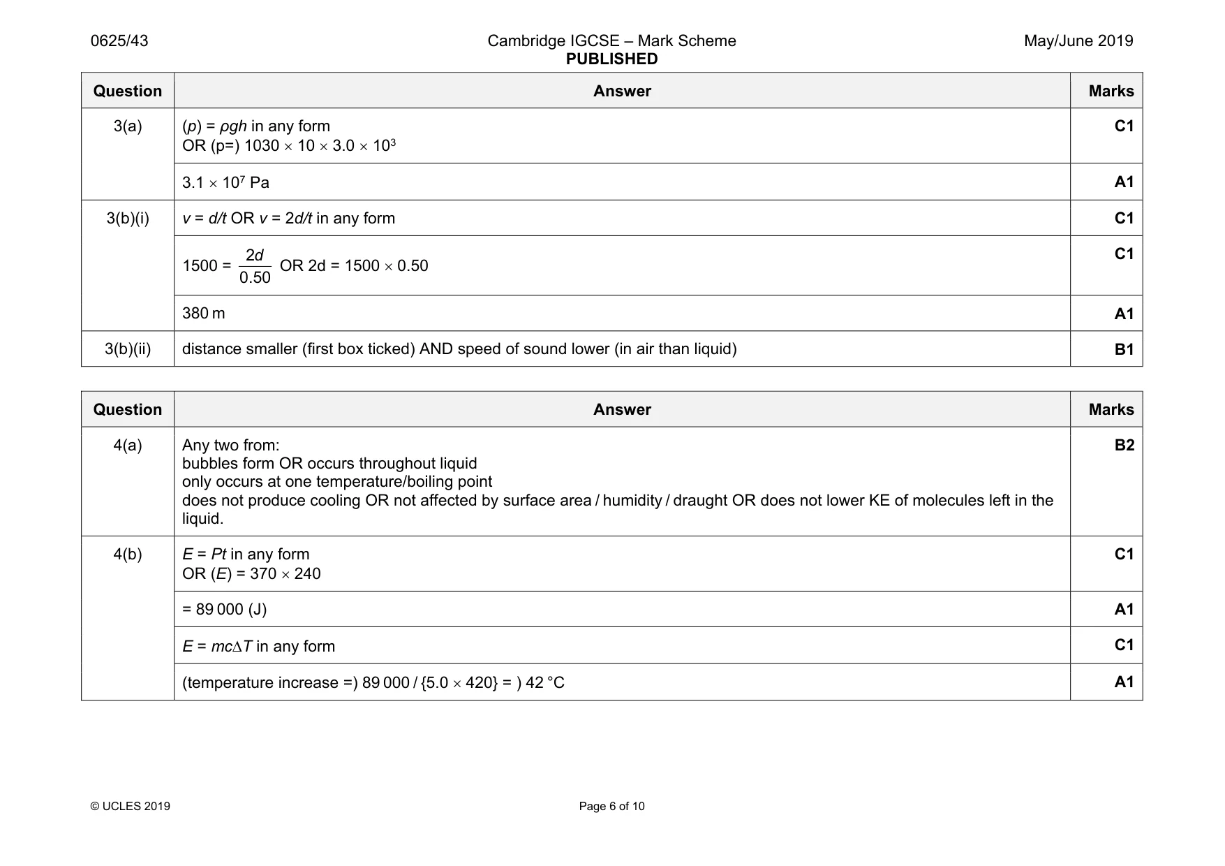 Mark scheme, page 6 of 10