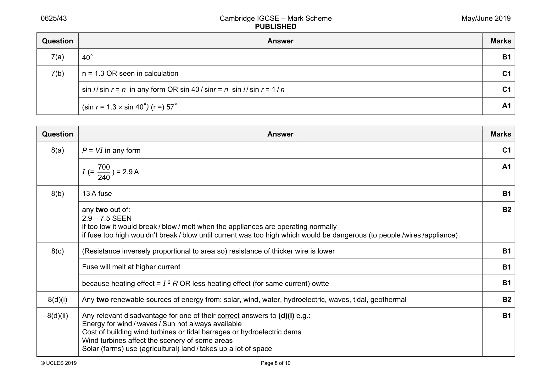 Mark scheme, page 8 of 10
