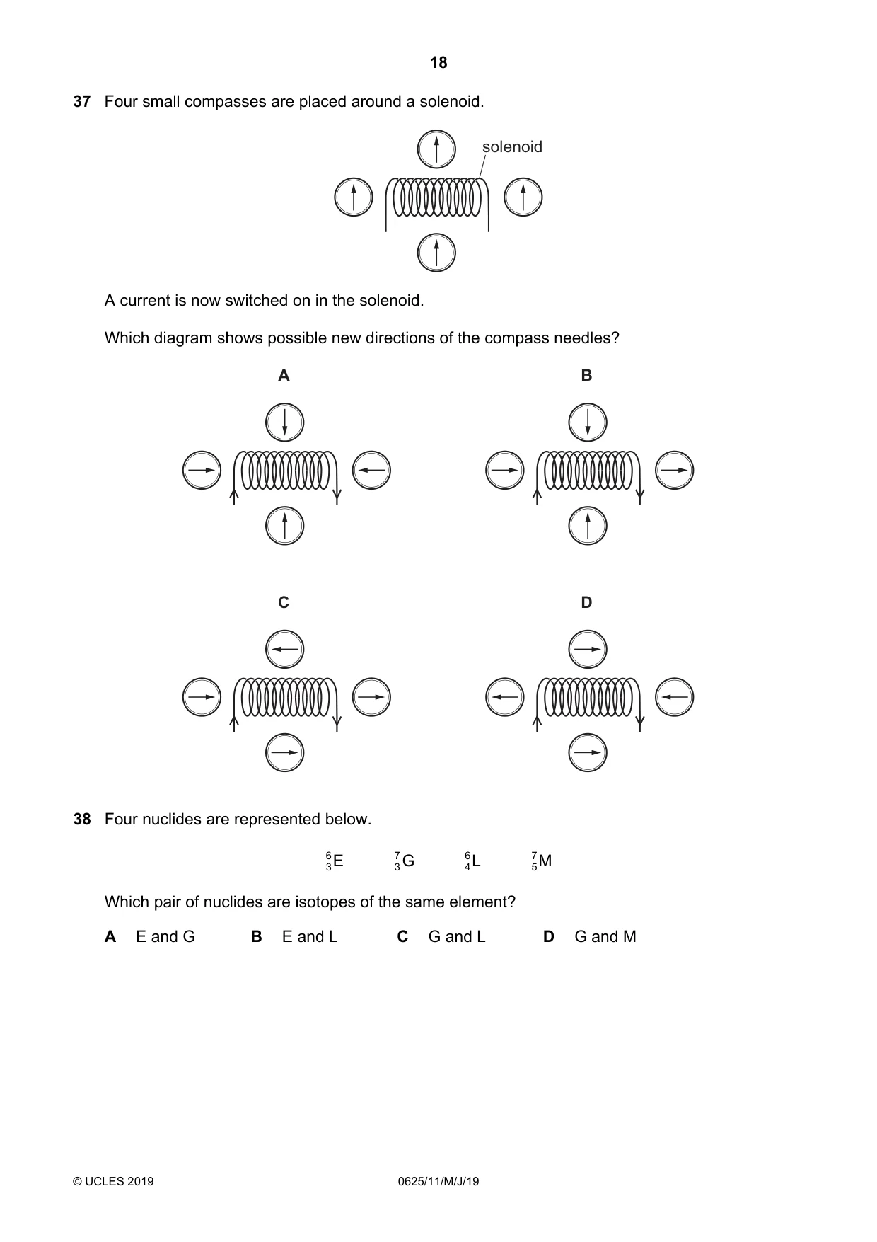 Cambridge IGCSE Physics 0625 2019 May/June Paper 1 · Variant 1 question paper, page 18 of 20