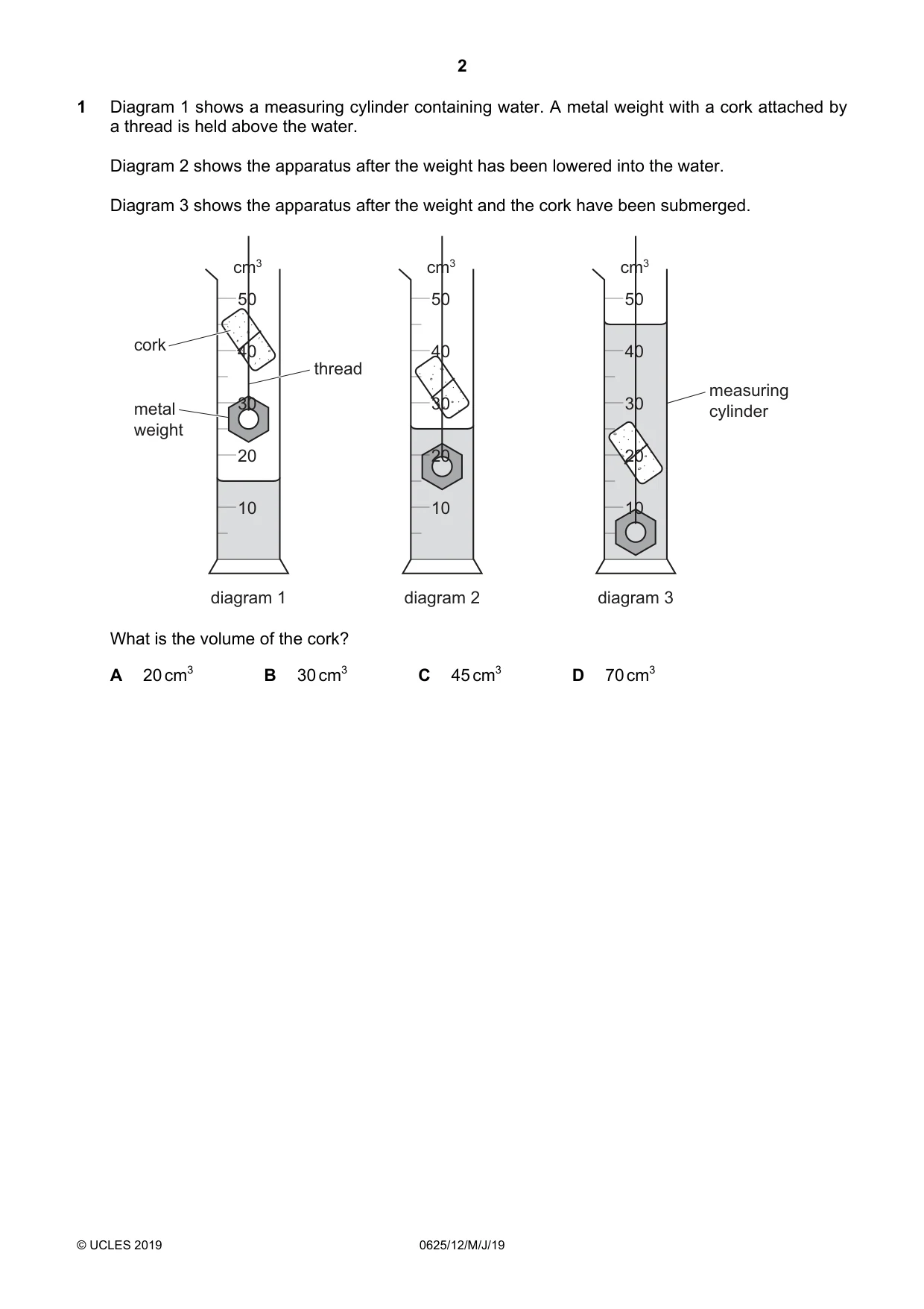 Cambridge IGCSE Physics 0625 2019 May/June Paper 1 · Variant 2 question paper, page 2 of 20