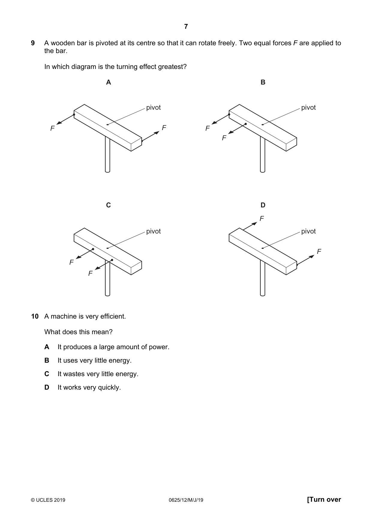 Cambridge IGCSE Physics 0625 2019 May/June Paper 1 · Variant 2 question paper, page 7 of 20