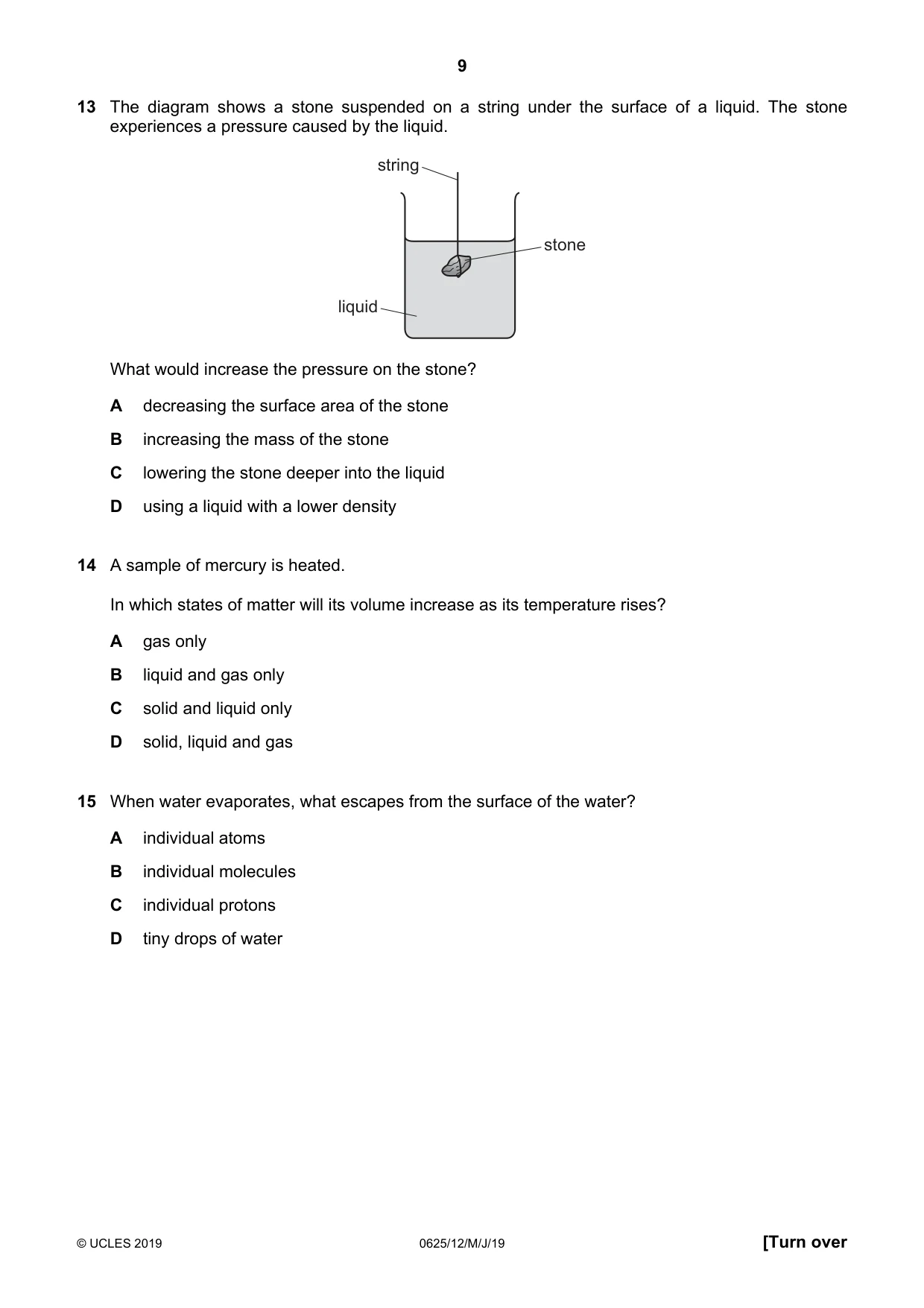 Cambridge IGCSE Physics 0625 2019 May/June Paper 1 · Variant 2 question paper, page 9 of 20