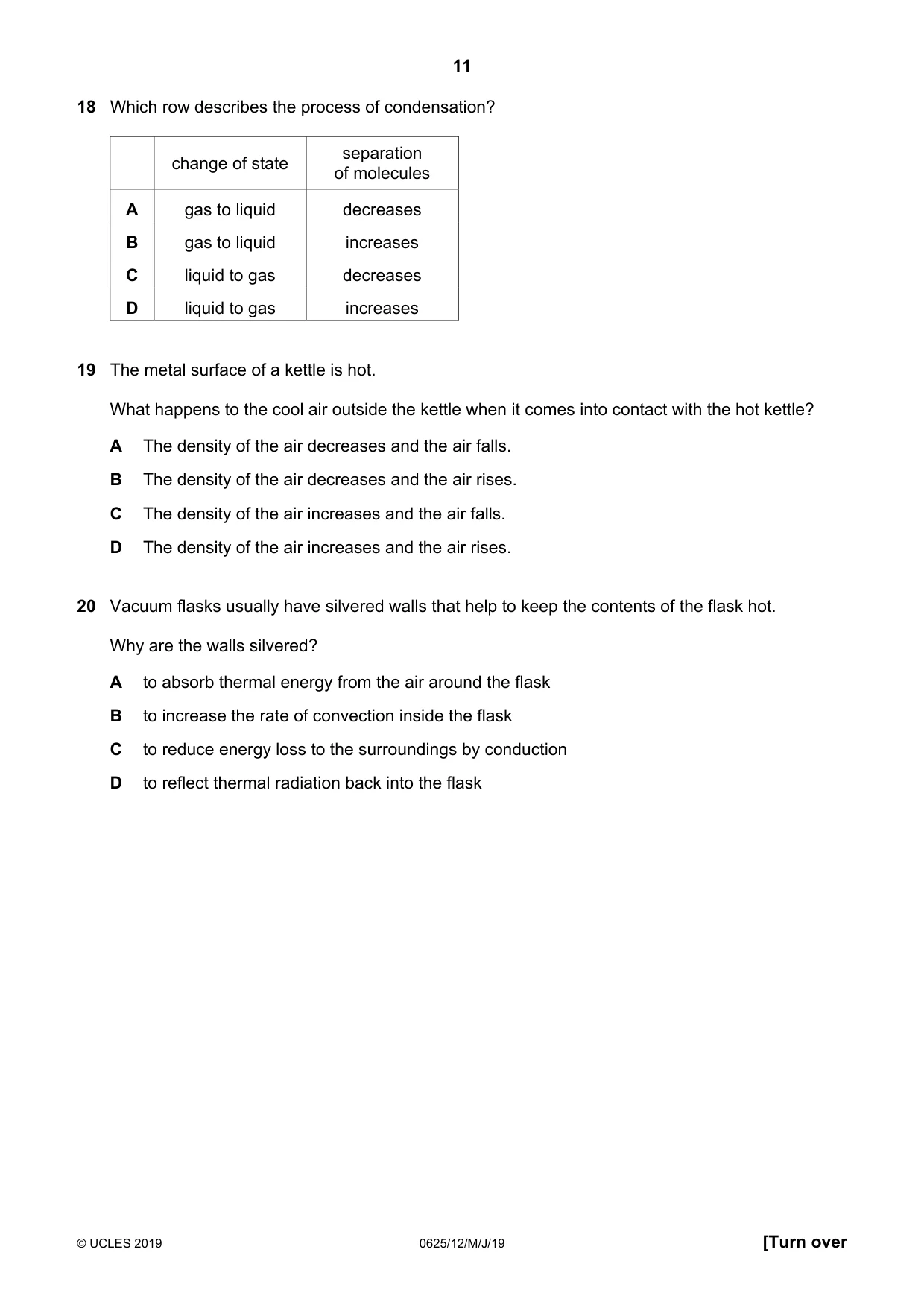 Cambridge IGCSE Physics 0625 2019 May/June Paper 1 · Variant 2 question paper, page 11 of 20