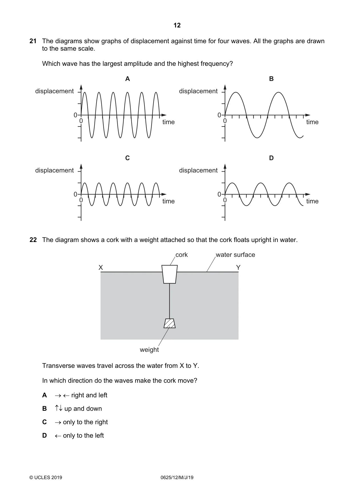 Cambridge IGCSE Physics 0625 2019 May/June Paper 1 · Variant 2 question paper, page 12 of 20