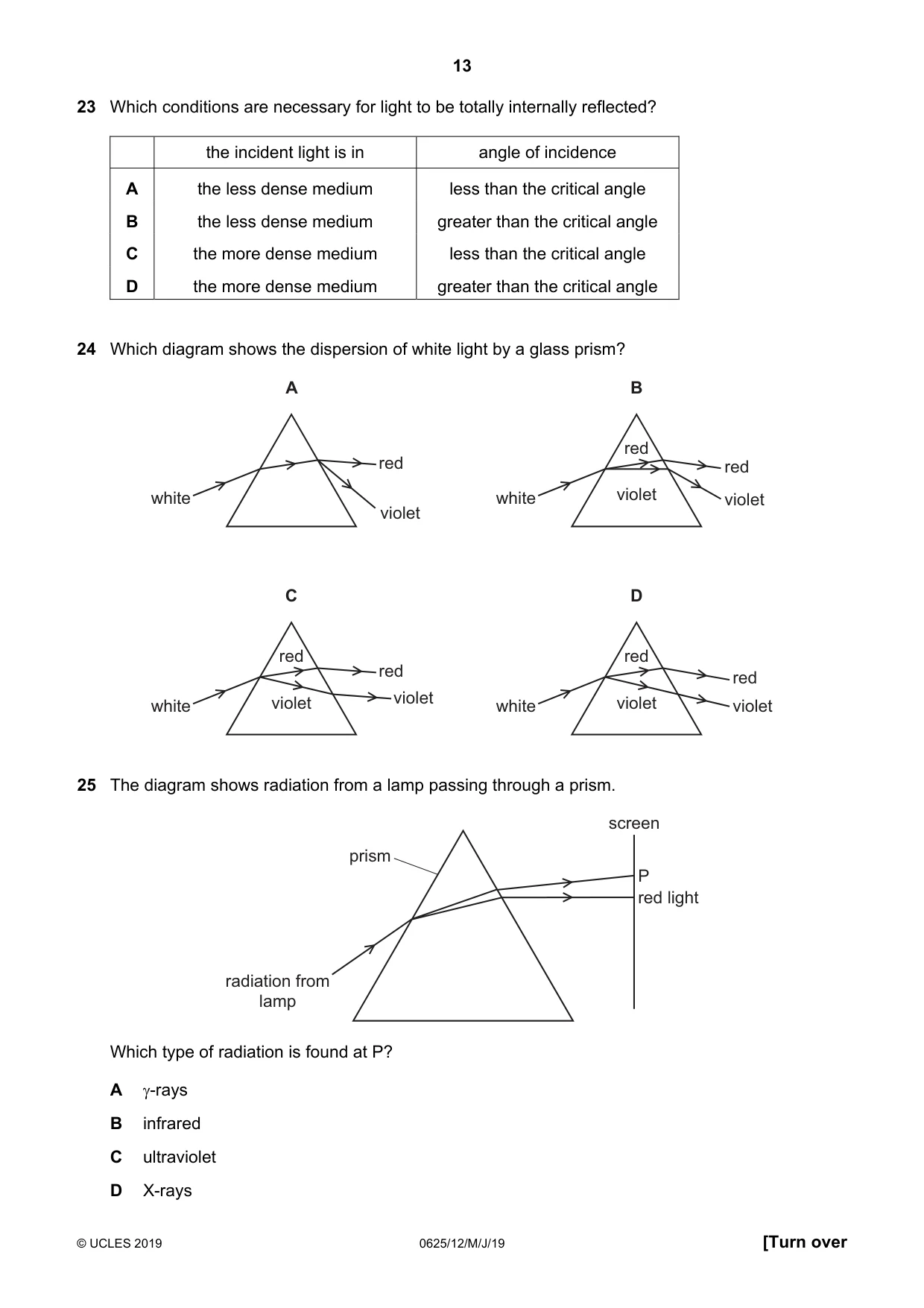 Cambridge IGCSE Physics 0625 2019 May/June Paper 1 · Variant 2 question paper, page 13 of 20