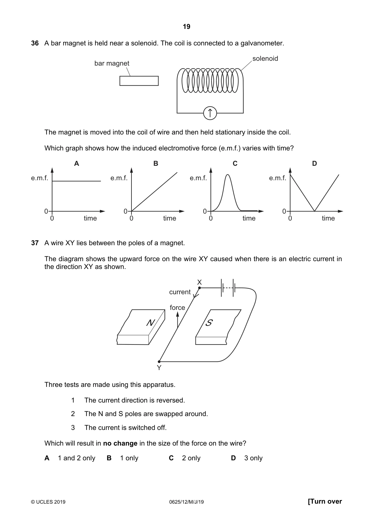 Cambridge IGCSE Physics 0625 2019 May/June Paper 1 · Variant 2 question paper, page 19 of 20
