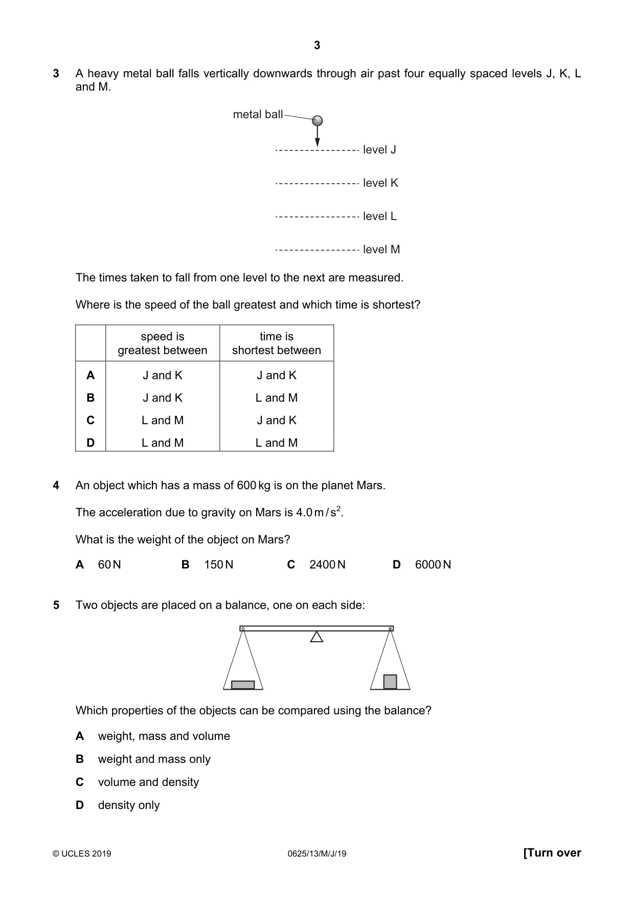 Cambridge IGCSE Physics 0625 2019 May/June Paper 1 · Variant 3 question paper, page 3 of 20