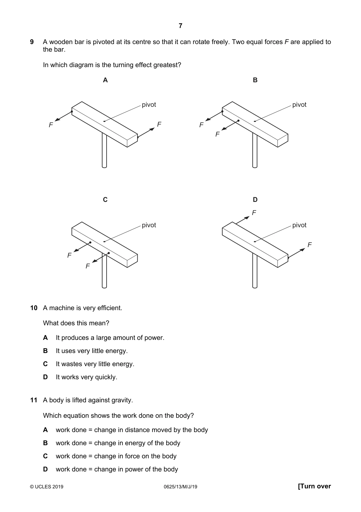 Cambridge IGCSE Physics 0625 2019 May/June Paper 1 · Variant 3 question paper, page 7 of 20