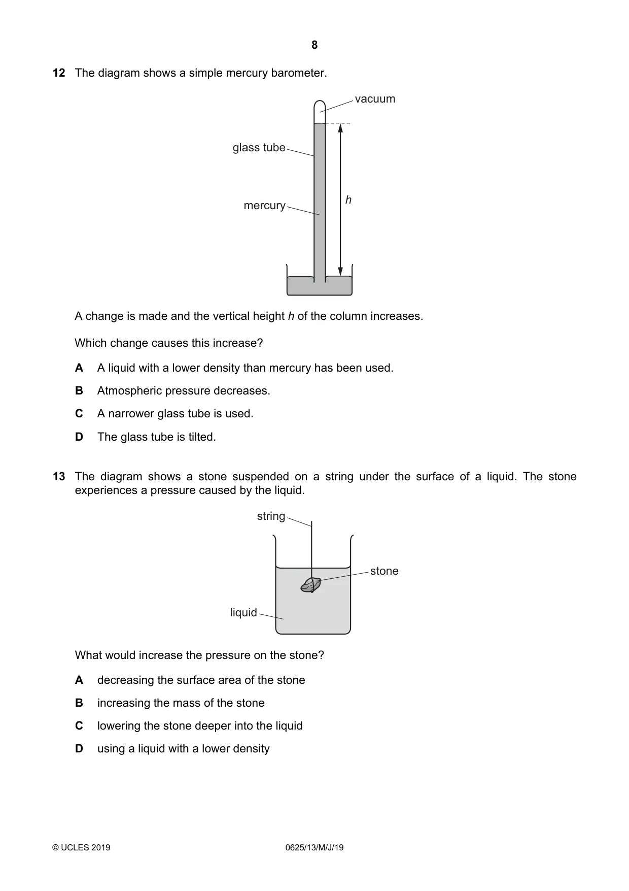 Cambridge IGCSE Physics 0625 2019 May/June Paper 1 · Variant 3 question paper, page 8 of 20