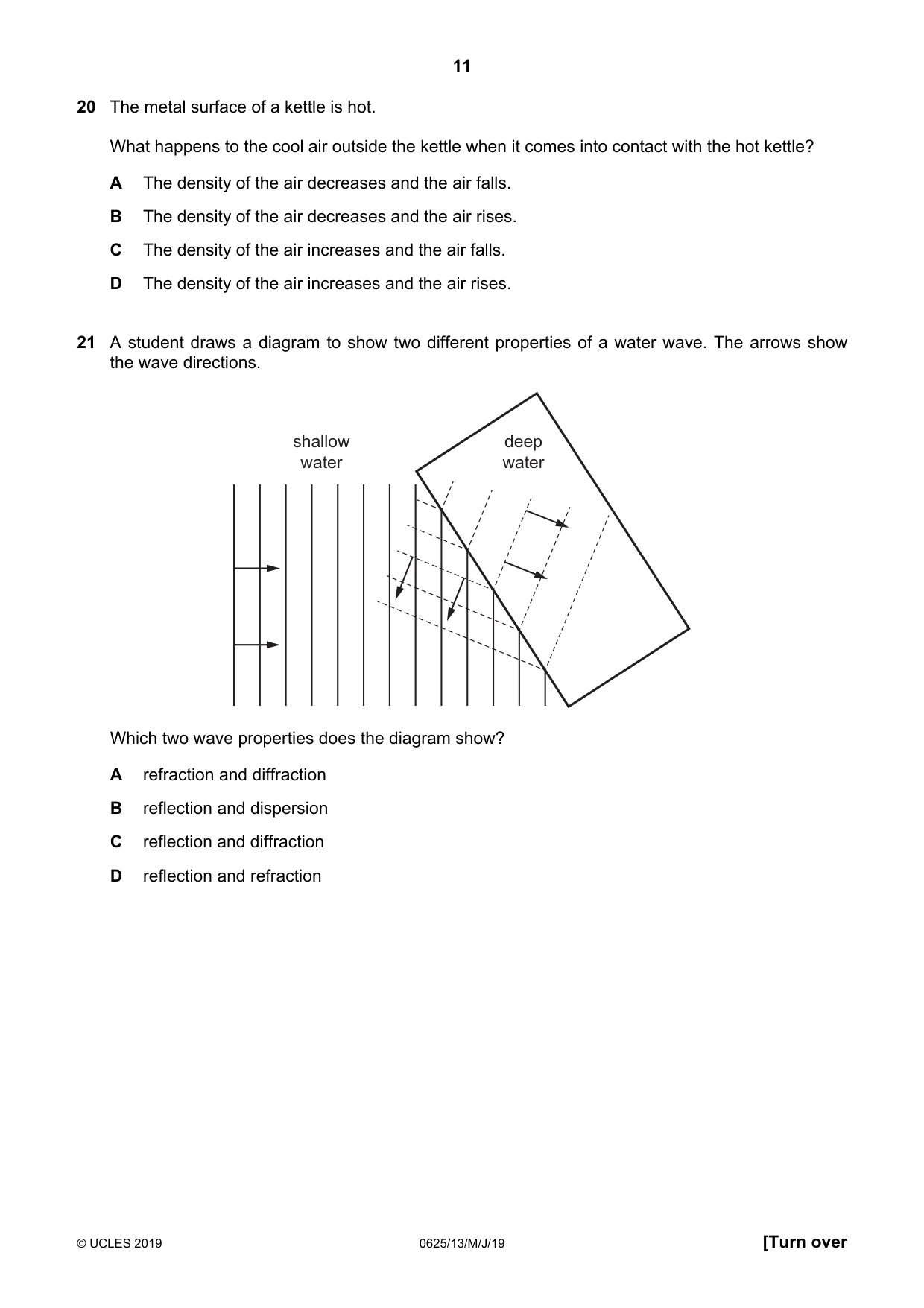 Cambridge IGCSE Physics 0625 2019 May/June Paper 1 · Variant 3 question paper, page 11 of 20