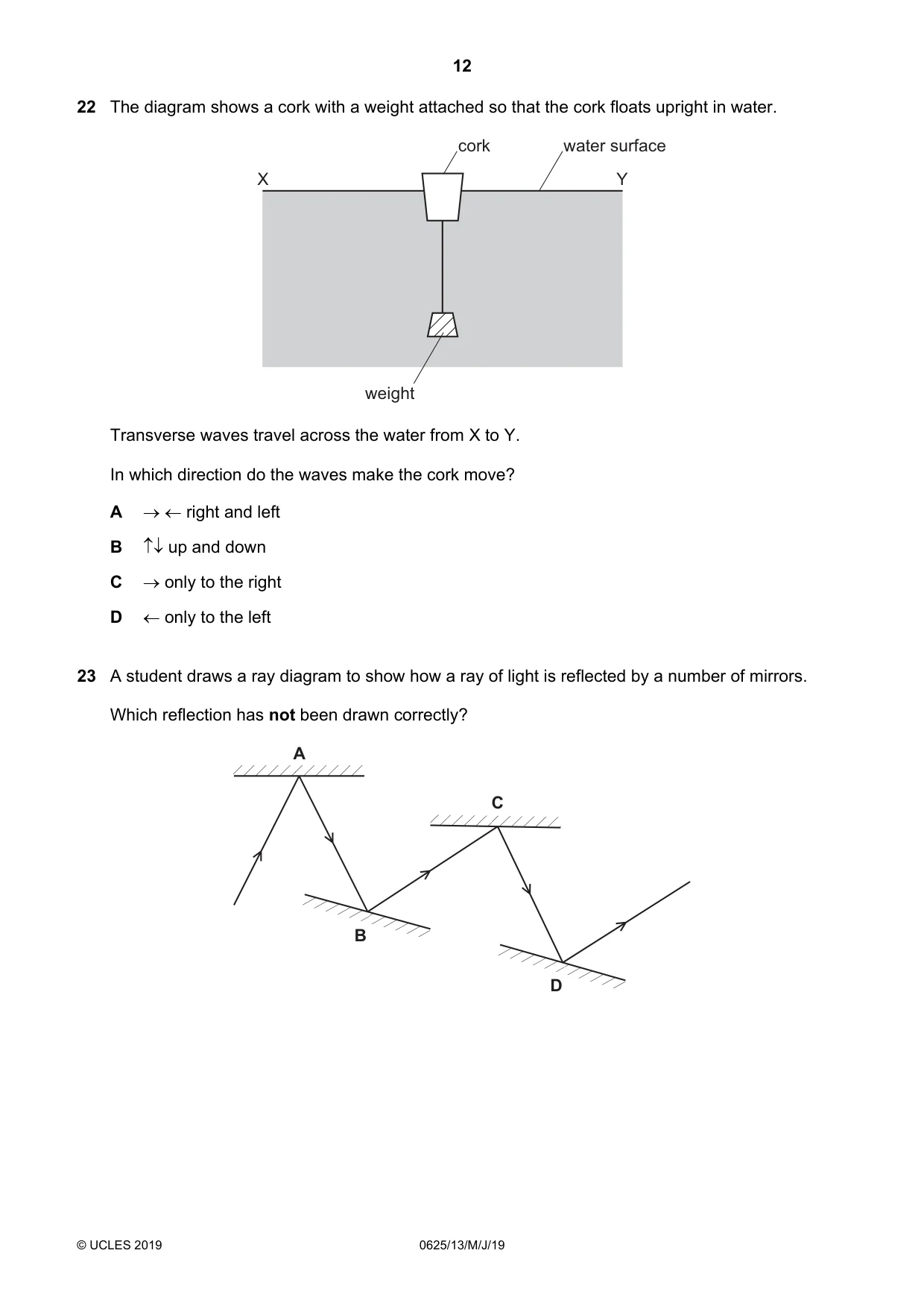 Cambridge IGCSE Physics 0625 2019 May/June Paper 1 · Variant 3 question paper, page 12 of 20