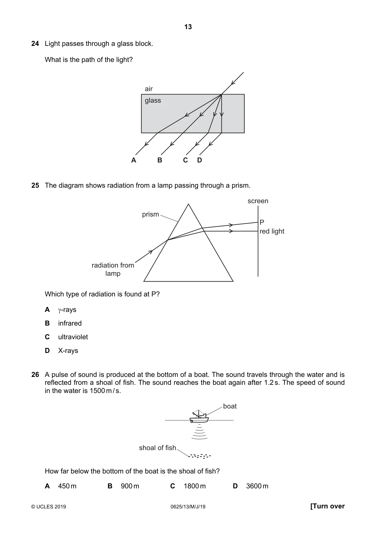 Cambridge IGCSE Physics 0625 2019 May/June Paper 1 · Variant 3 question paper, page 13 of 20