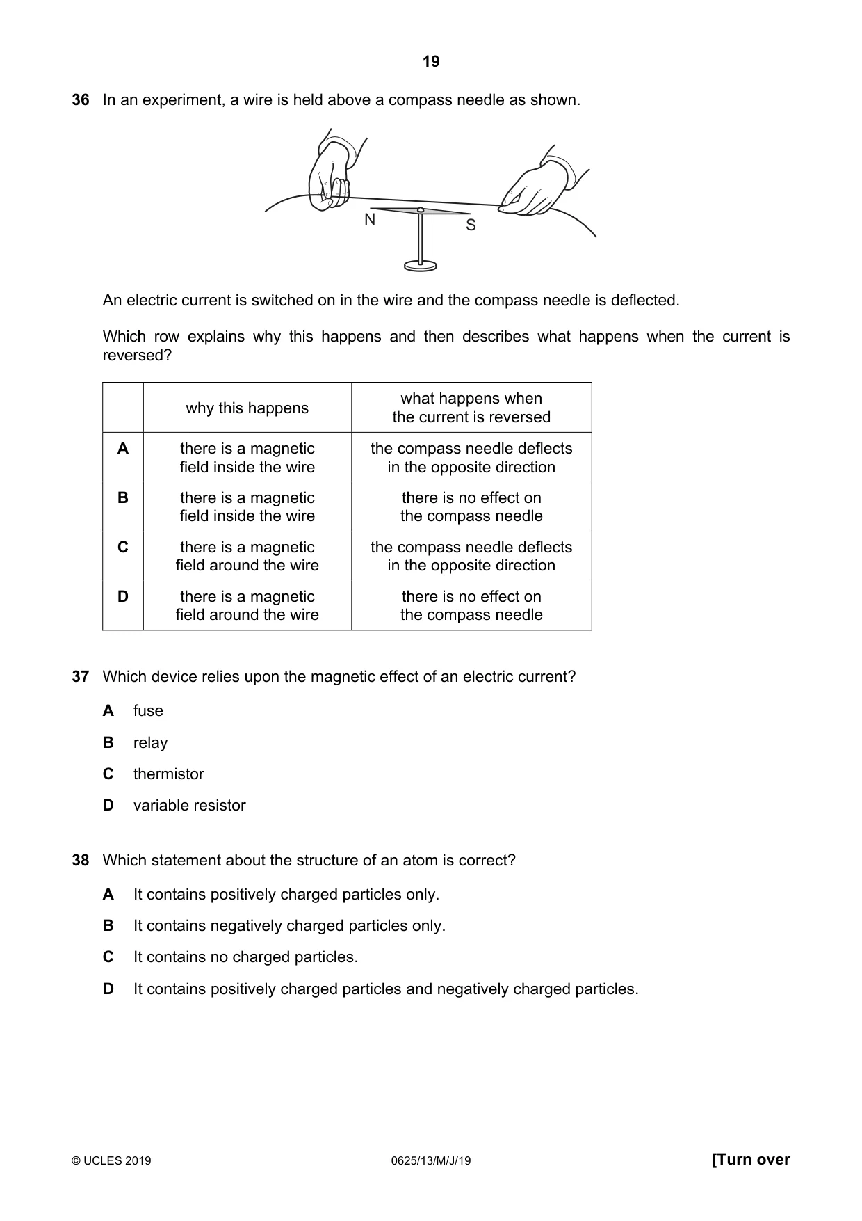 Cambridge IGCSE Physics 0625 2019 May/June Paper 1 · Variant 3 question paper, page 19 of 20