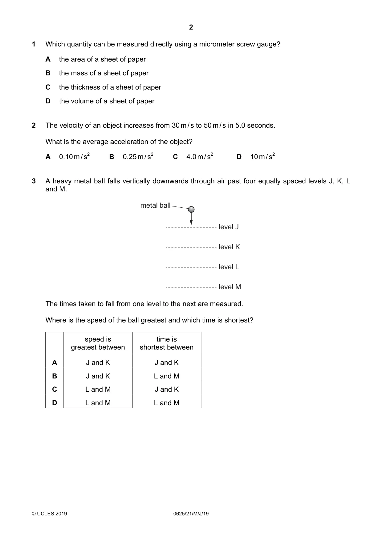 Cambridge IGCSE Physics 0625 2019 May/June Paper 2 · Variant 1 question paper, page 2 of 16