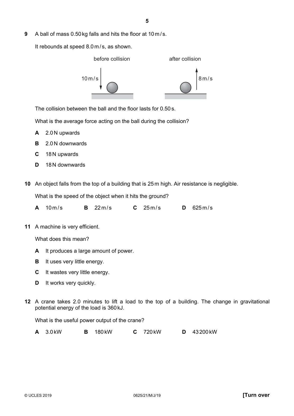 Cambridge IGCSE Physics 0625 2019 May/June Paper 2 · Variant 1 question paper, page 5 of 16
