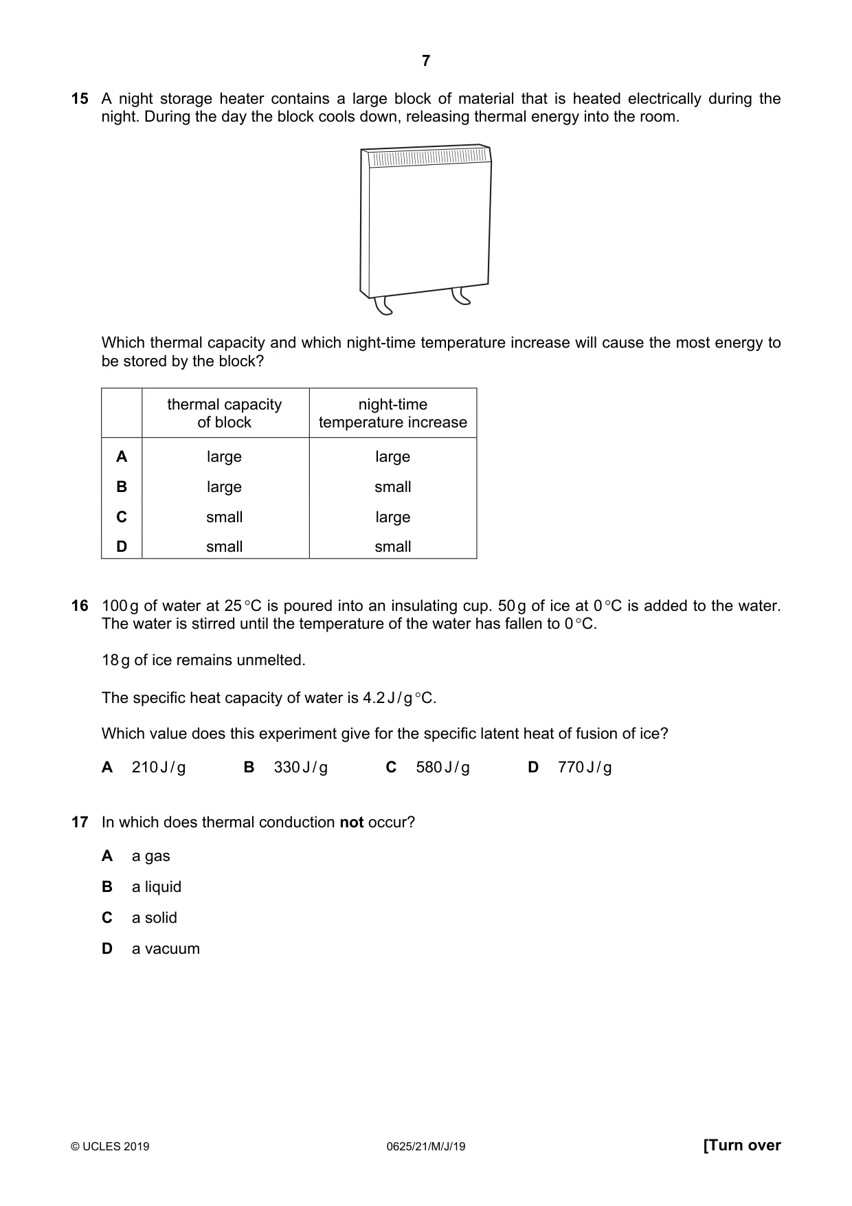 Cambridge IGCSE Physics 0625 2019 May/June Paper 2 · Variant 1 question paper, page 7 of 16