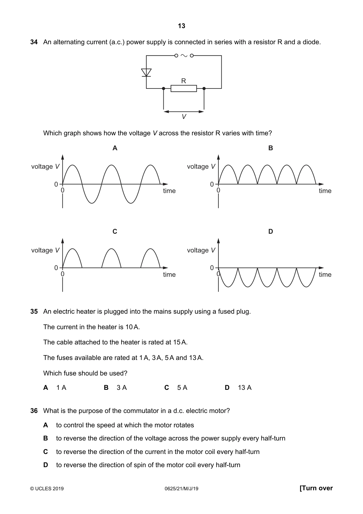 Cambridge IGCSE Physics 0625 2019 May/June Paper 2 · Variant 1 question paper, page 13 of 16