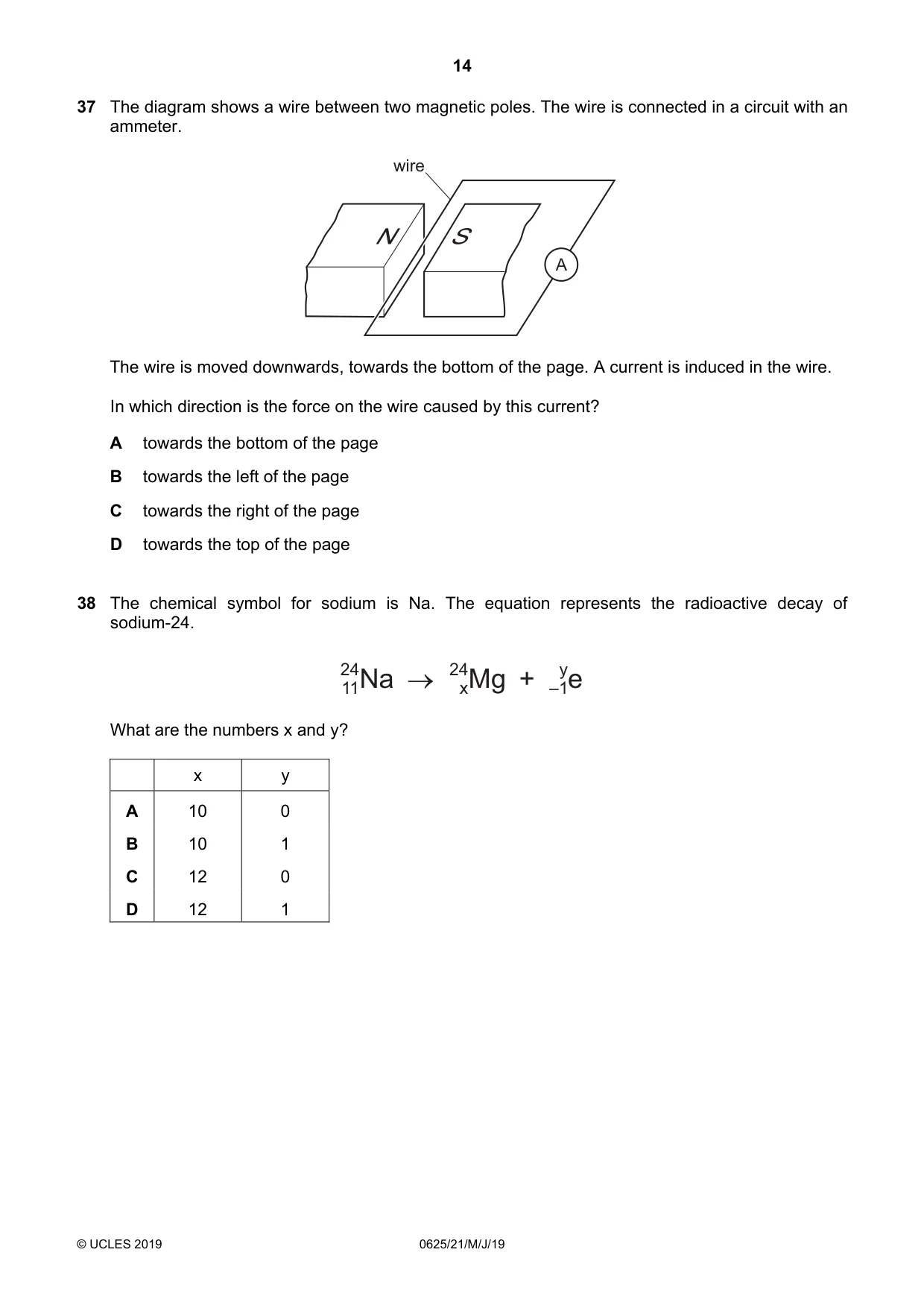 Cambridge IGCSE Physics 0625 2019 May/June Paper 2 · Variant 1 question paper, page 14 of 16
