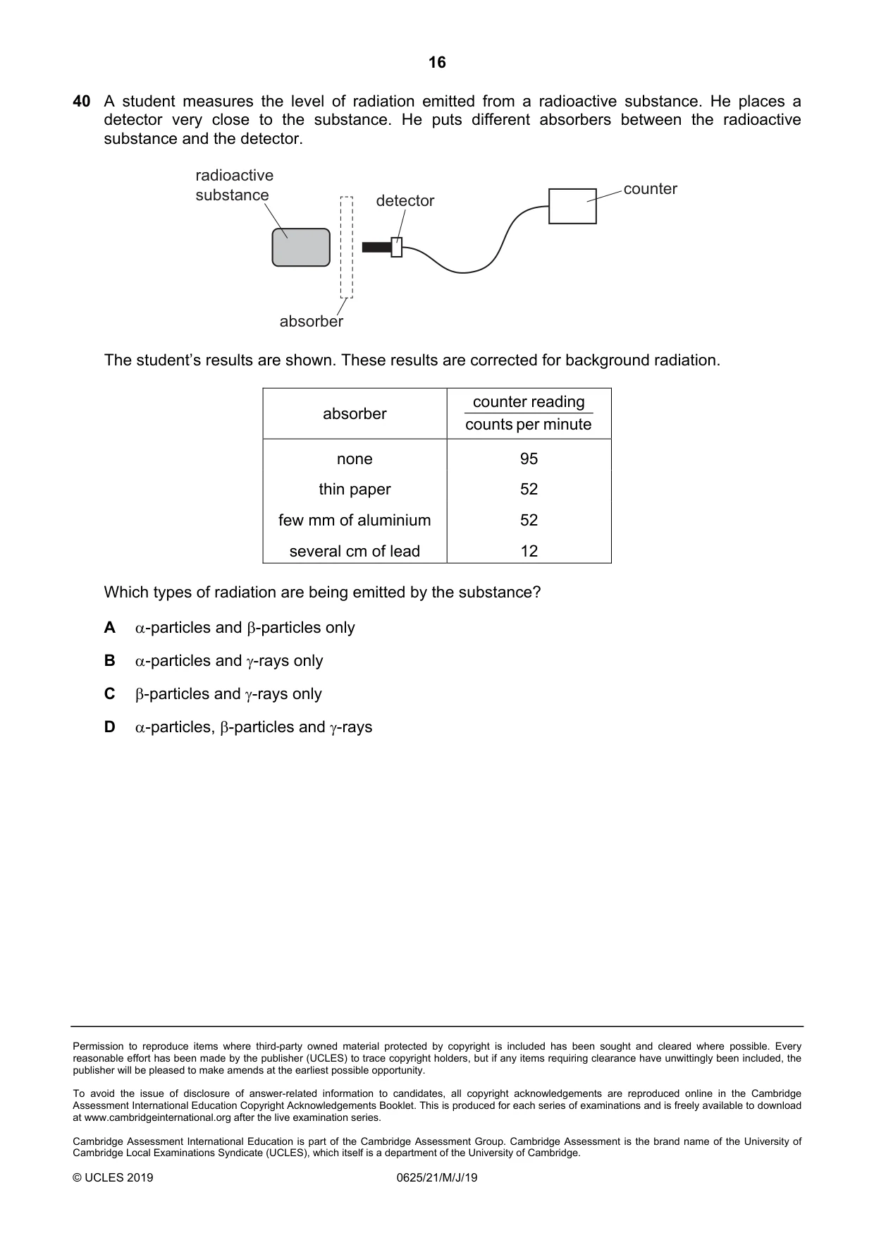 Cambridge IGCSE Physics 0625 2019 May/June Paper 2 · Variant 1 question paper, page 16 of 16