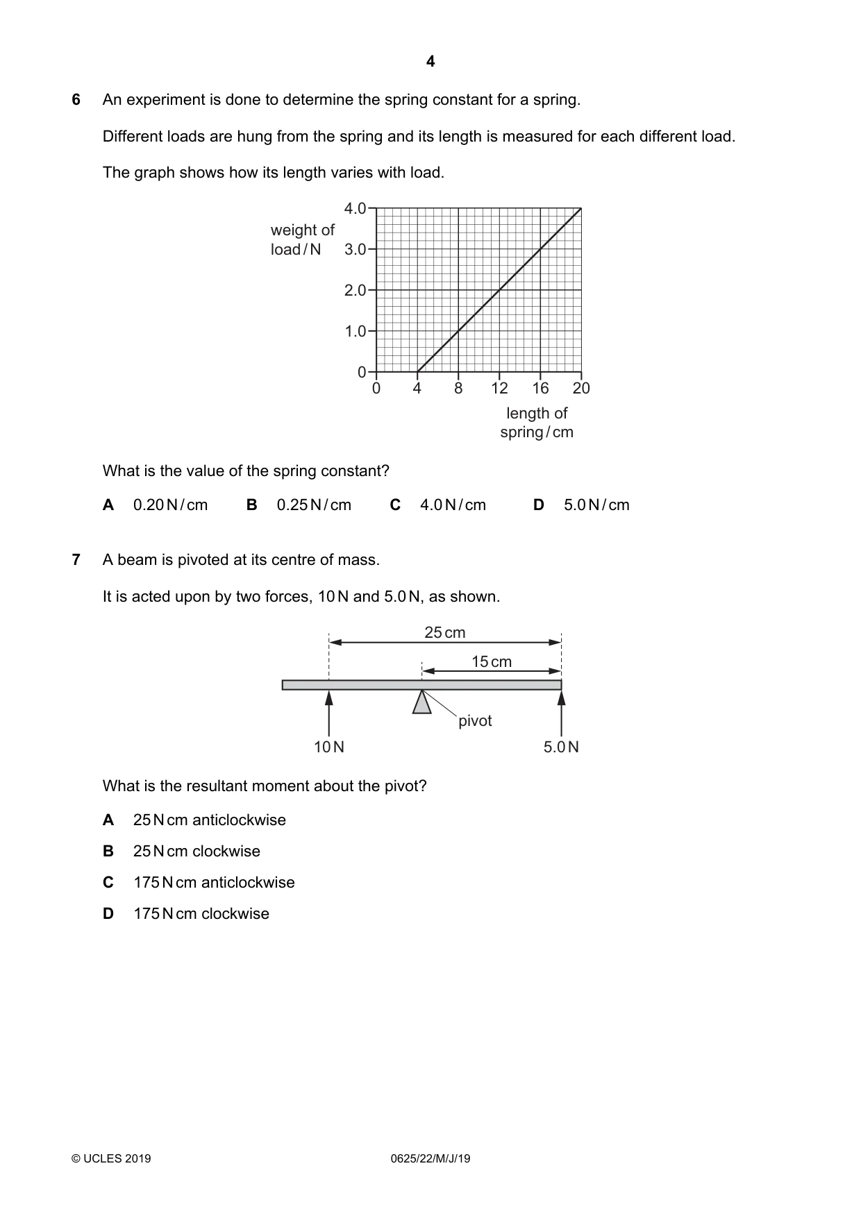 Cambridge IGCSE Physics 0625 2019 May/June Paper 2 · Variant 2 question paper, page 4 of 16