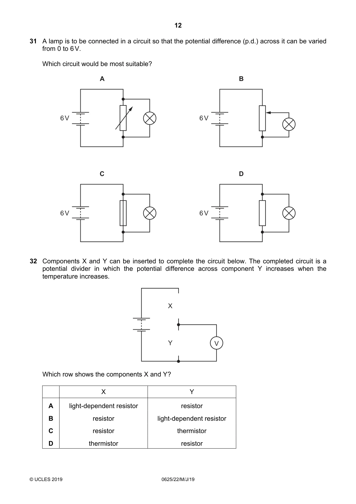 Cambridge IGCSE Physics 0625 2019 May/June Paper 2 · Variant 2 question paper, page 12 of 16