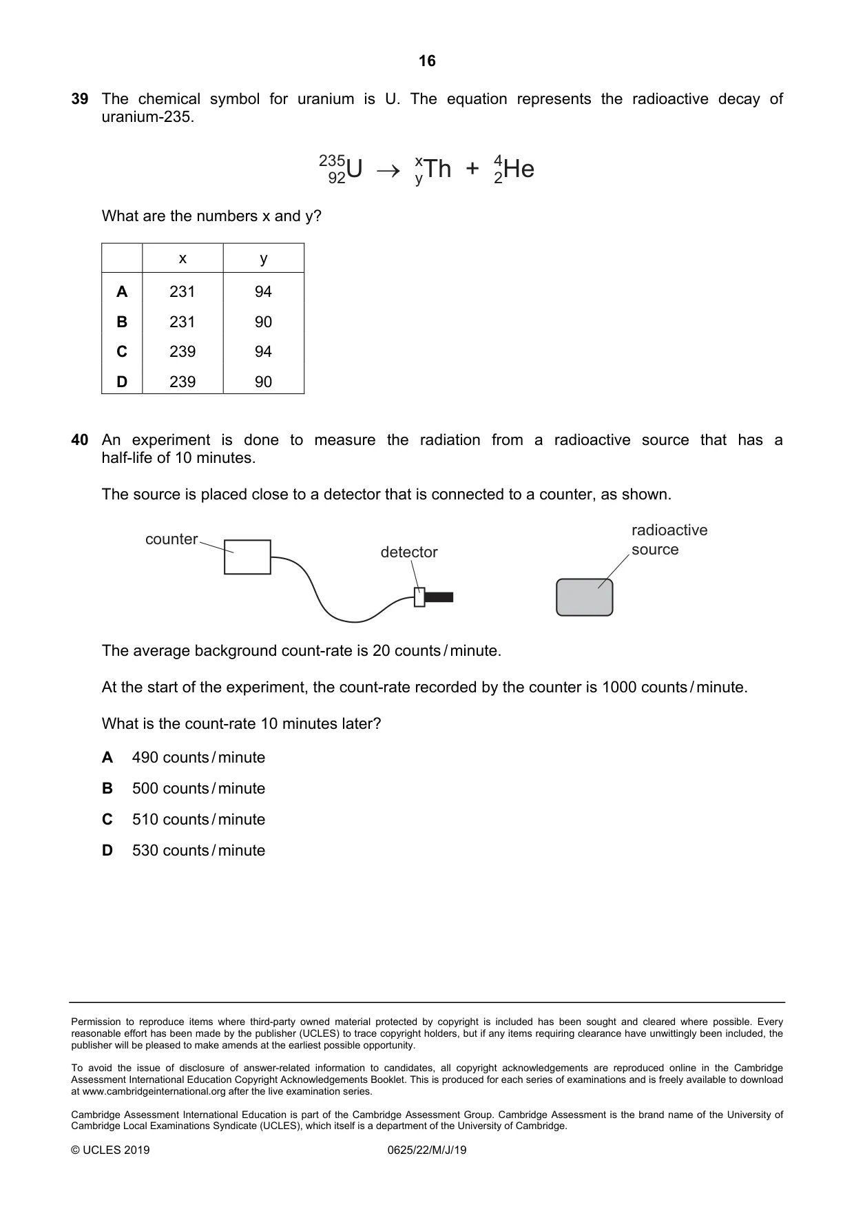 Cambridge IGCSE Physics 0625 2019 May/June Paper 2 · Variant 2 question paper, page 16 of 16