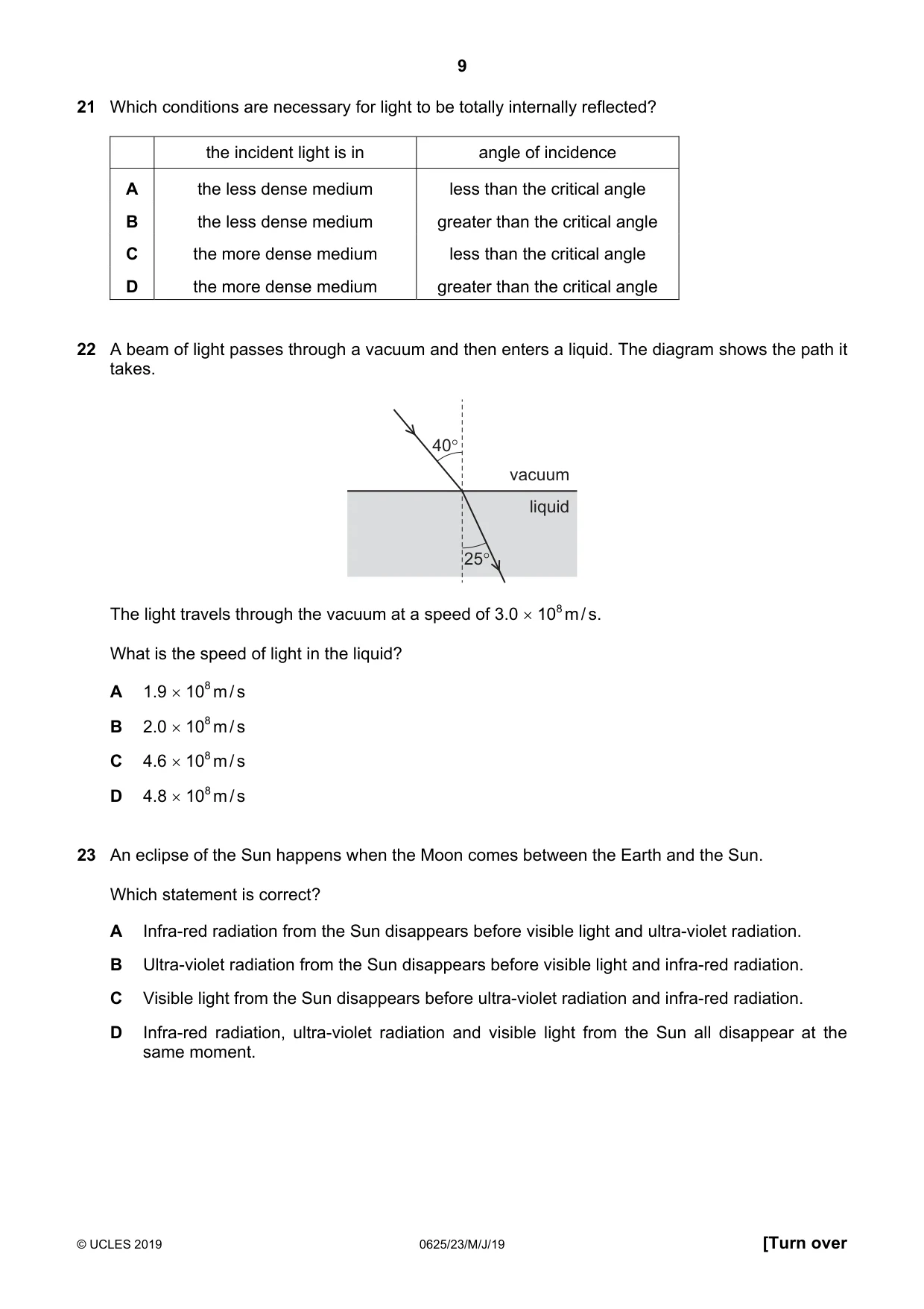 Cambridge IGCSE Physics 0625 2019 May/June Paper 2 · Variant 3 question paper, page 9 of 16