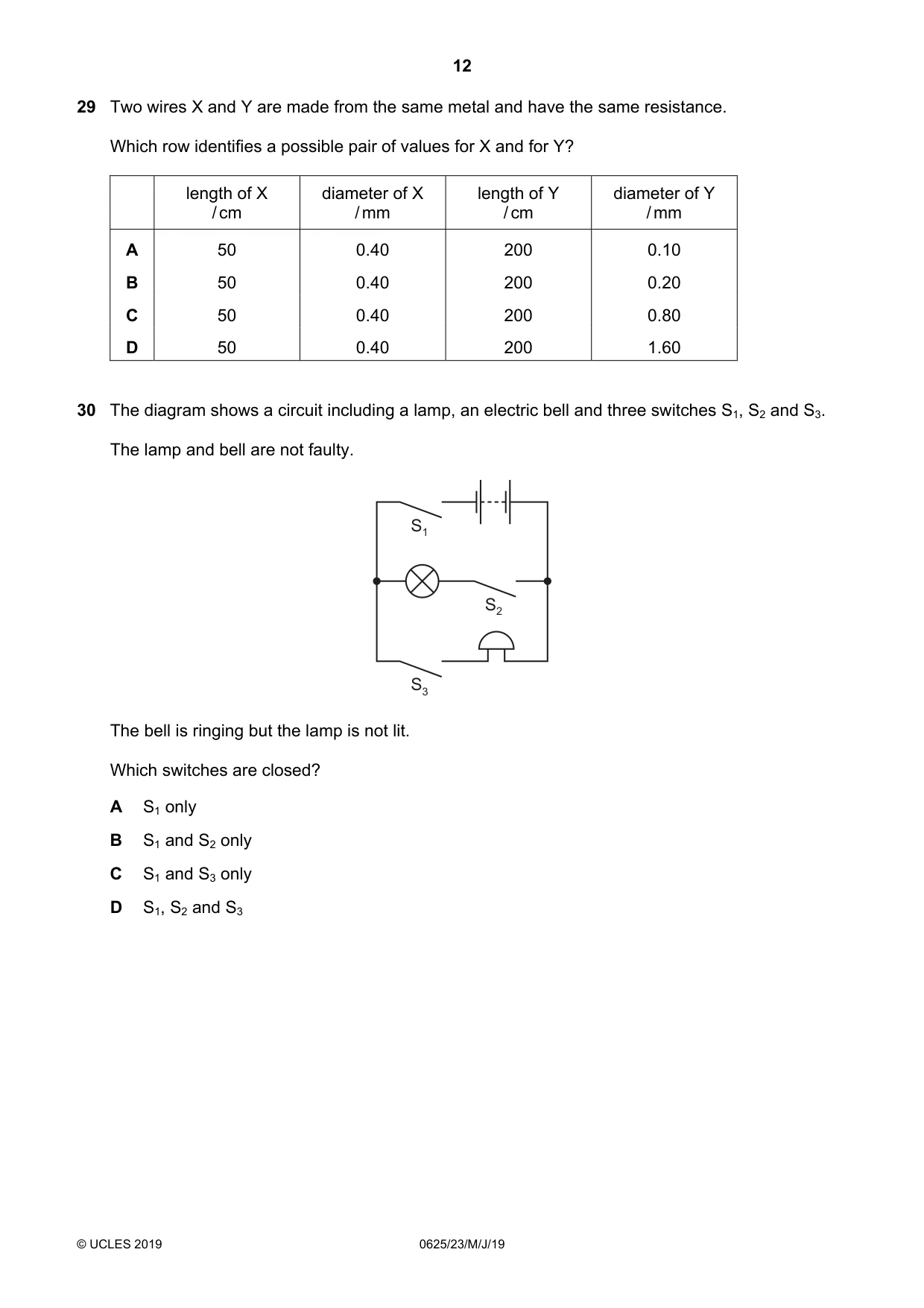 Cambridge IGCSE Physics 0625 2019 May/June Paper 2 · Variant 3 question paper, page 12 of 16
