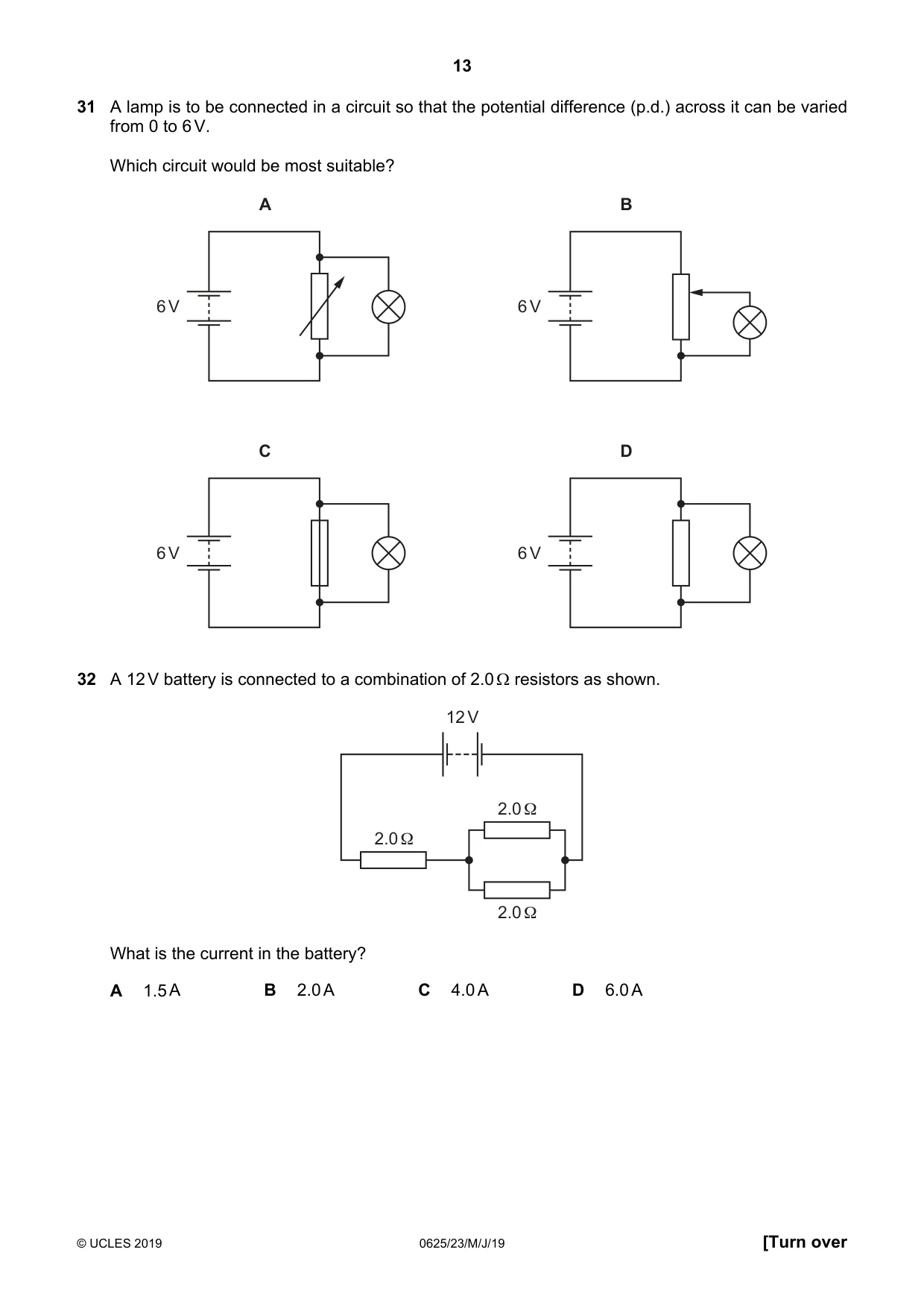 Cambridge IGCSE Physics 0625 2019 May/June Paper 2 · Variant 3 question paper, page 13 of 16