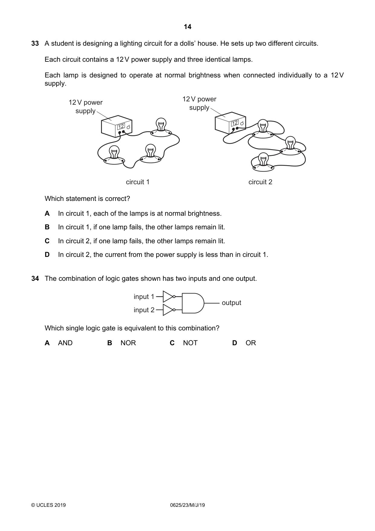 Cambridge IGCSE Physics 0625 2019 May/June Paper 2 · Variant 3 question paper, page 14 of 16