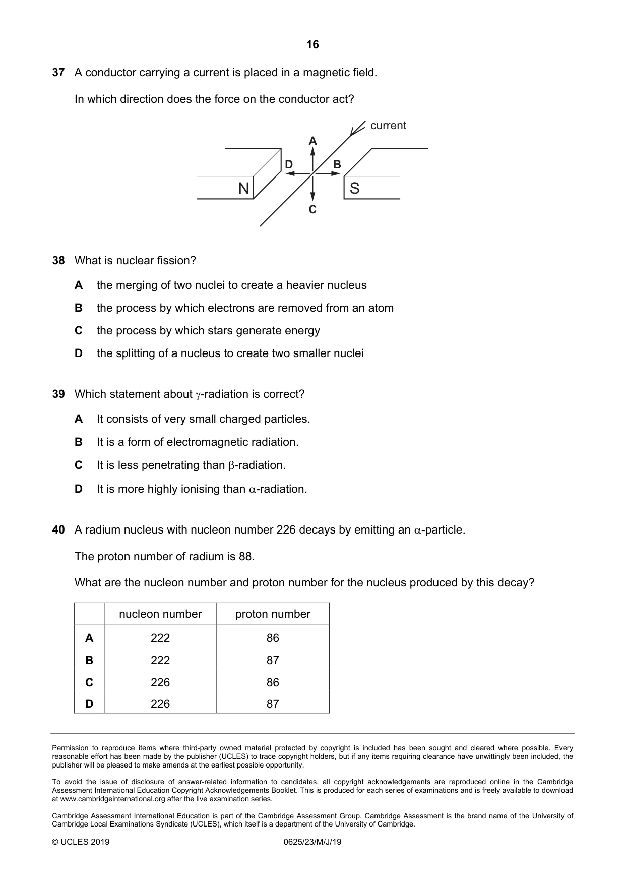 Cambridge IGCSE Physics 0625 2019 May/June Paper 2 · Variant 3 question paper, page 16 of 16