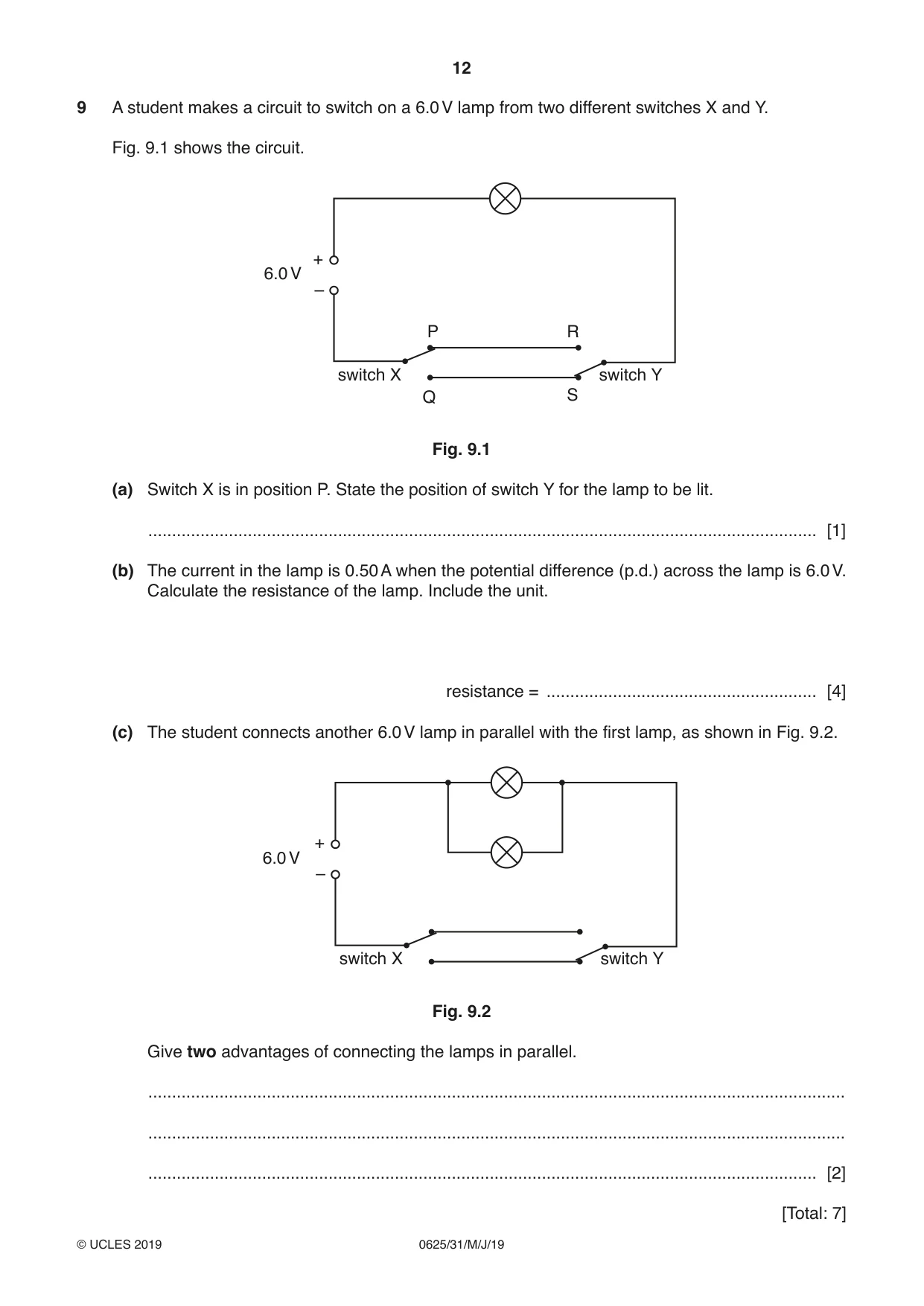 Cambridge IGCSE Physics 0625 2019 May/June Paper 3 · Variant 1 question paper, page 12 of 16