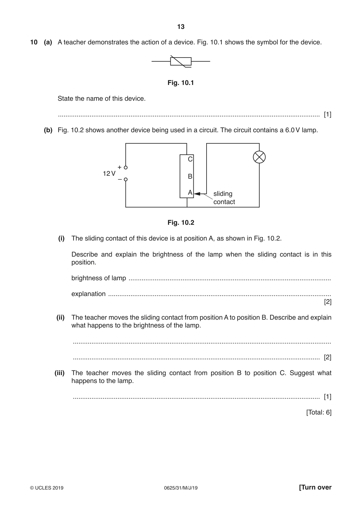 Cambridge IGCSE Physics 0625 2019 May/June Paper 3 · Variant 1 question paper, page 13 of 16
