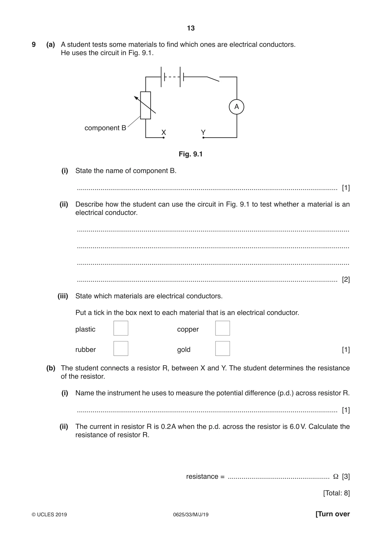 Cambridge IGCSE Physics 0625 2019 May/June Paper 3 · Variant 3 question paper, page 13 of 16
