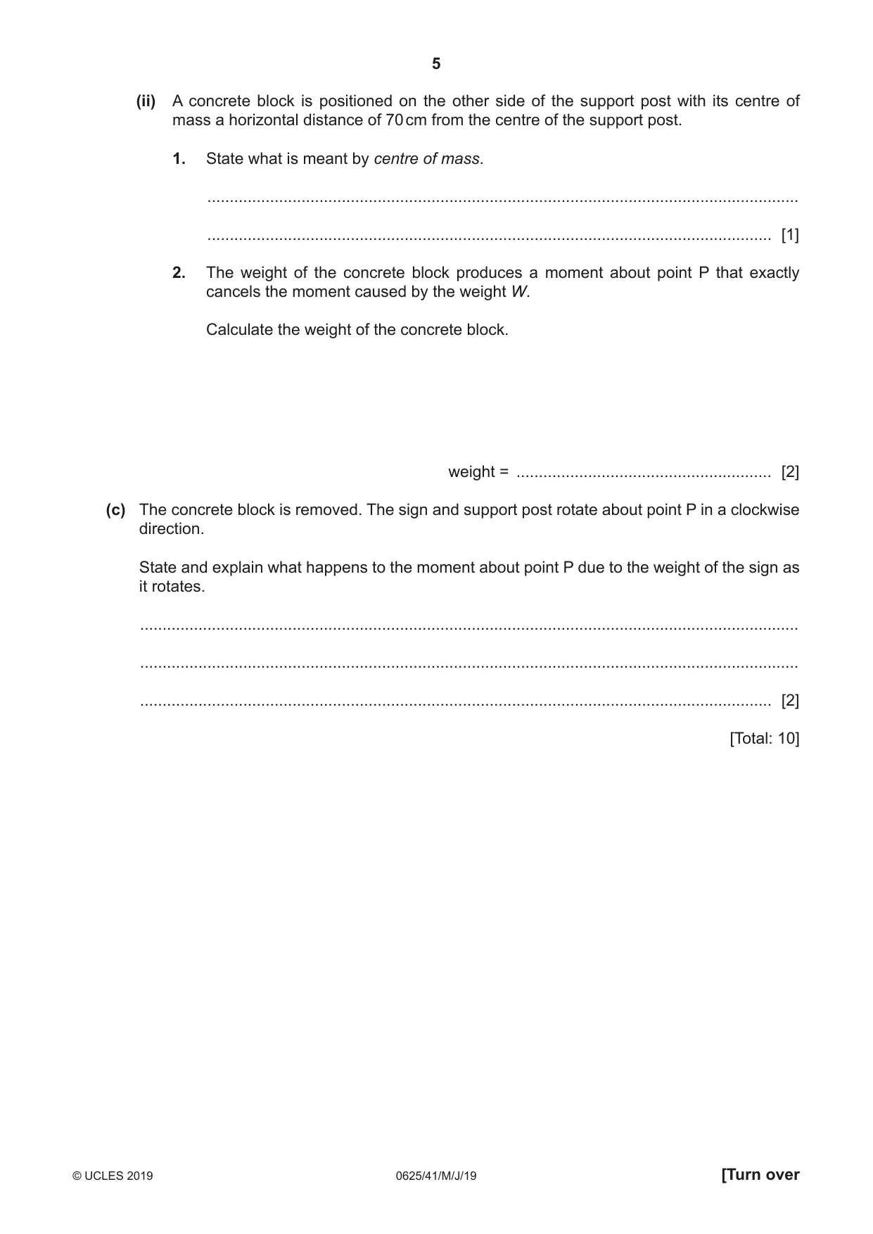 Cambridge IGCSE Physics 0625 2019 May/June Paper 4 · Variant 1 question paper, page 5 of 20