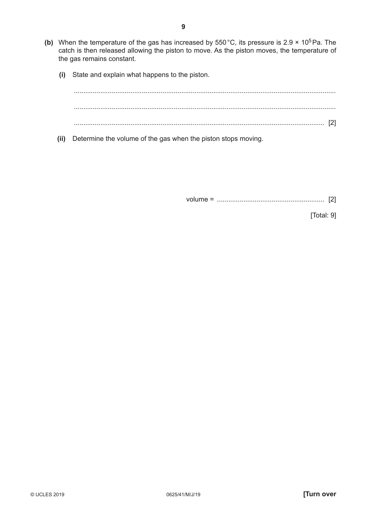Cambridge IGCSE Physics 0625 2019 May/June Paper 4 · Variant 1 question paper, page 9 of 20