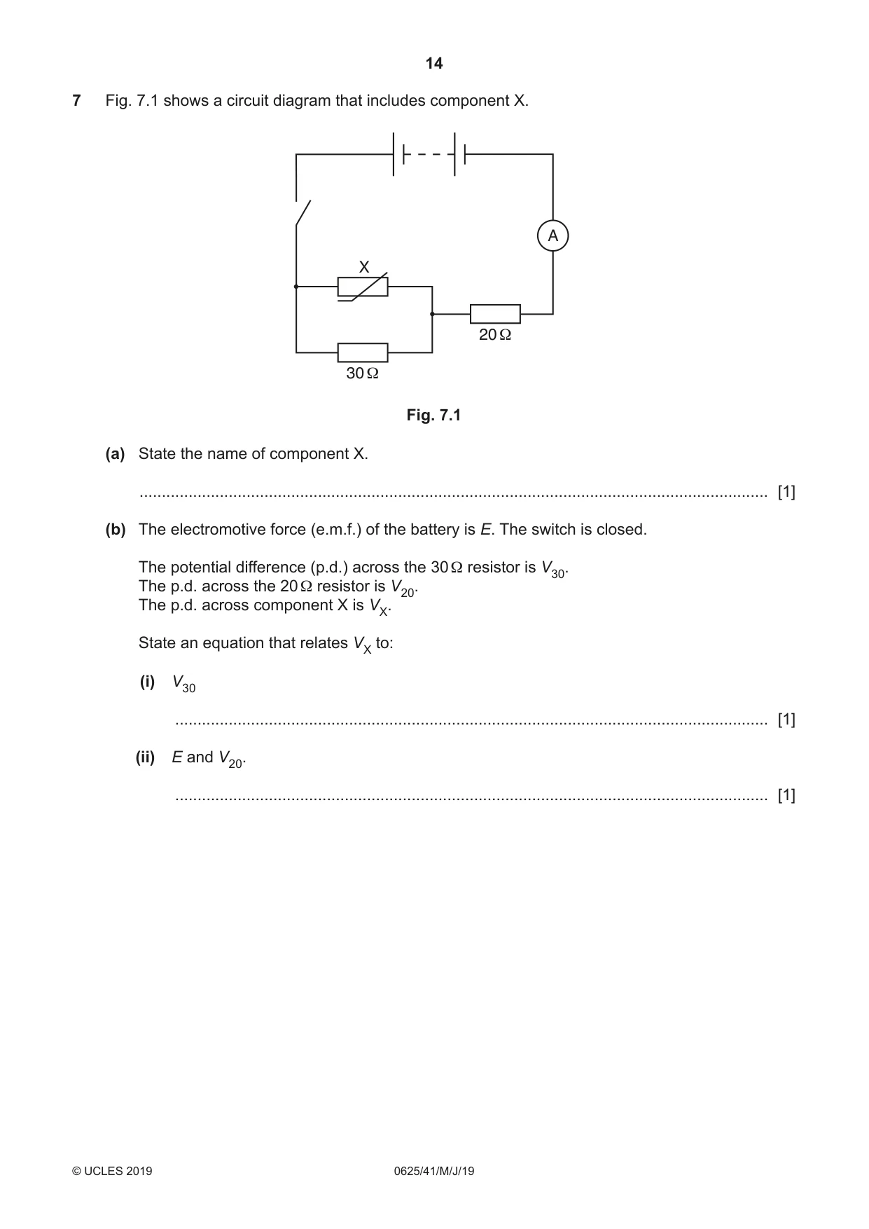 Cambridge IGCSE Physics 0625 2019 May/June Paper 4 · Variant 1 question paper, page 14 of 20