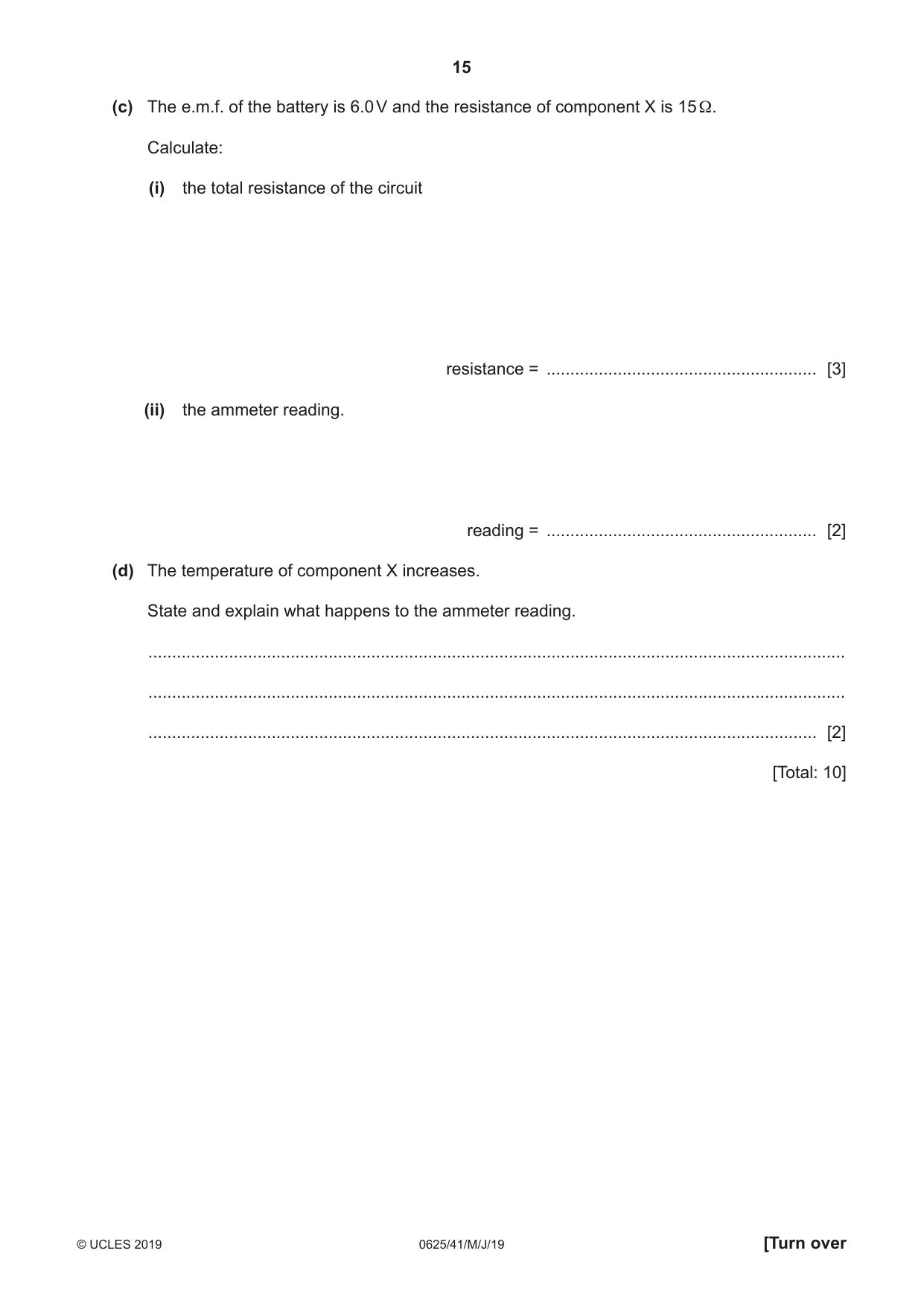 Cambridge IGCSE Physics 0625 2019 May/June Paper 4 · Variant 1 question paper, page 15 of 20