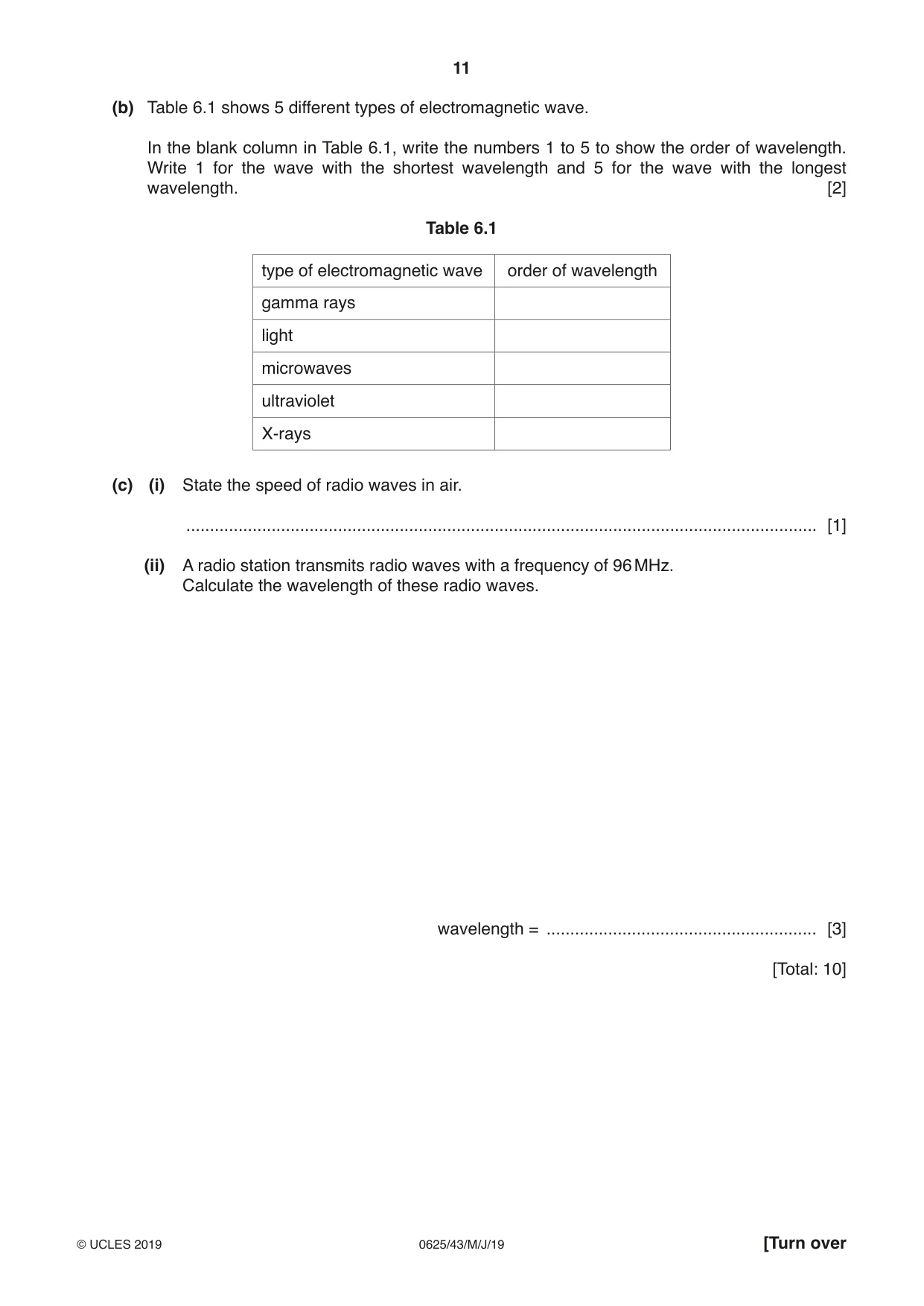 Cambridge IGCSE Physics 0625 2019 May/June Paper 4 · Variant 3 question paper, page 11 of 20