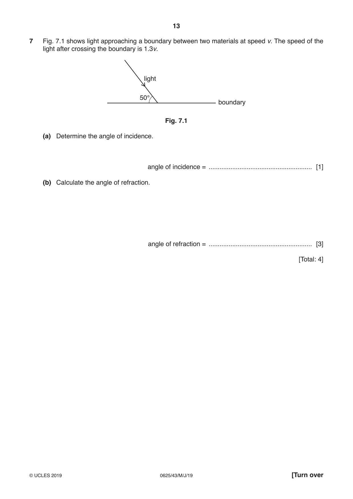 Cambridge IGCSE Physics 0625 2019 May/June Paper 4 · Variant 3 question paper, page 13 of 20