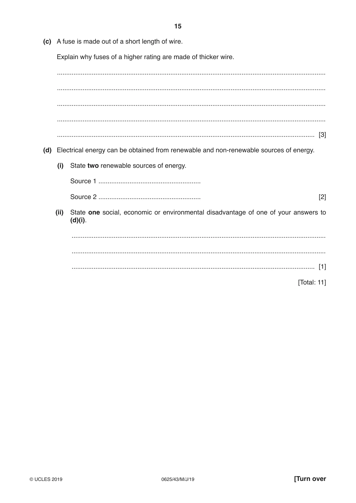 Cambridge IGCSE Physics 0625 2019 May/June Paper 4 · Variant 3 question paper, page 15 of 20