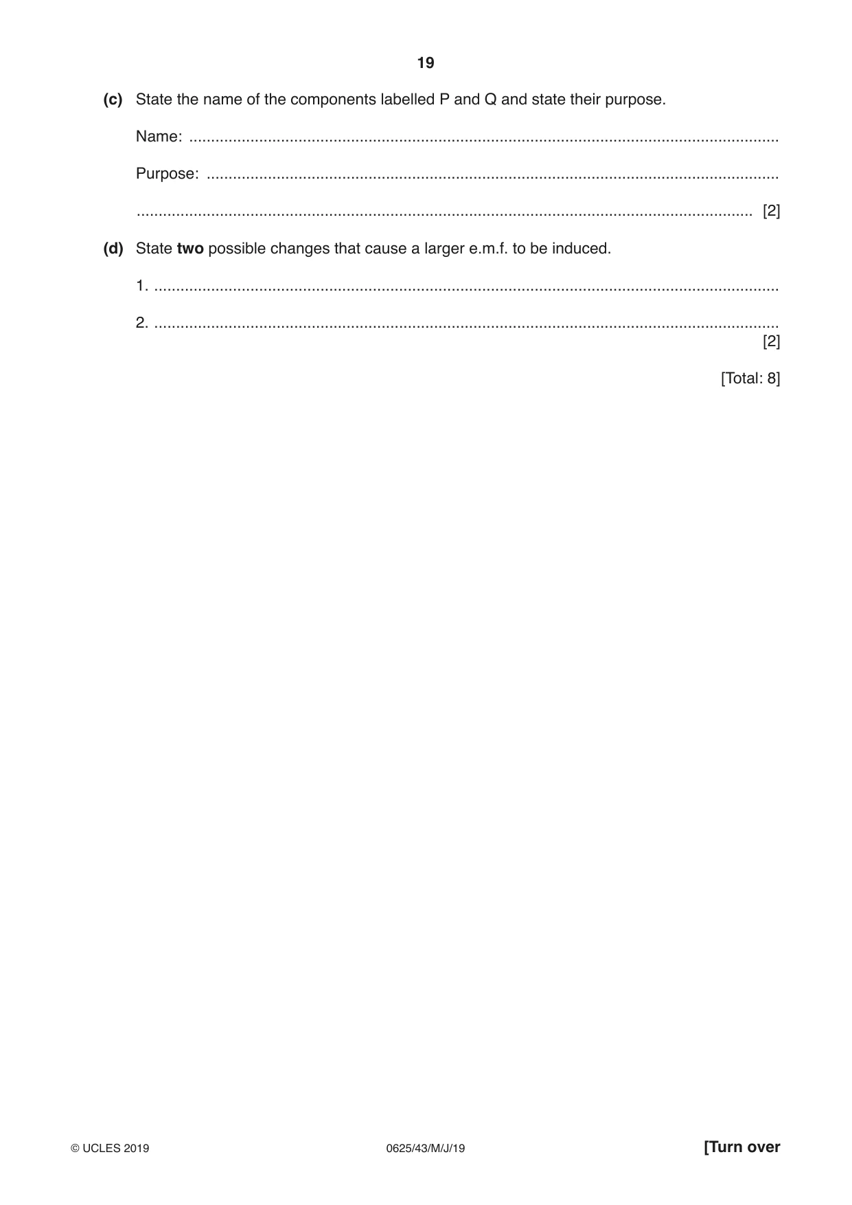 Cambridge IGCSE Physics 0625 2019 May/June Paper 4 · Variant 3 question paper, page 19 of 20