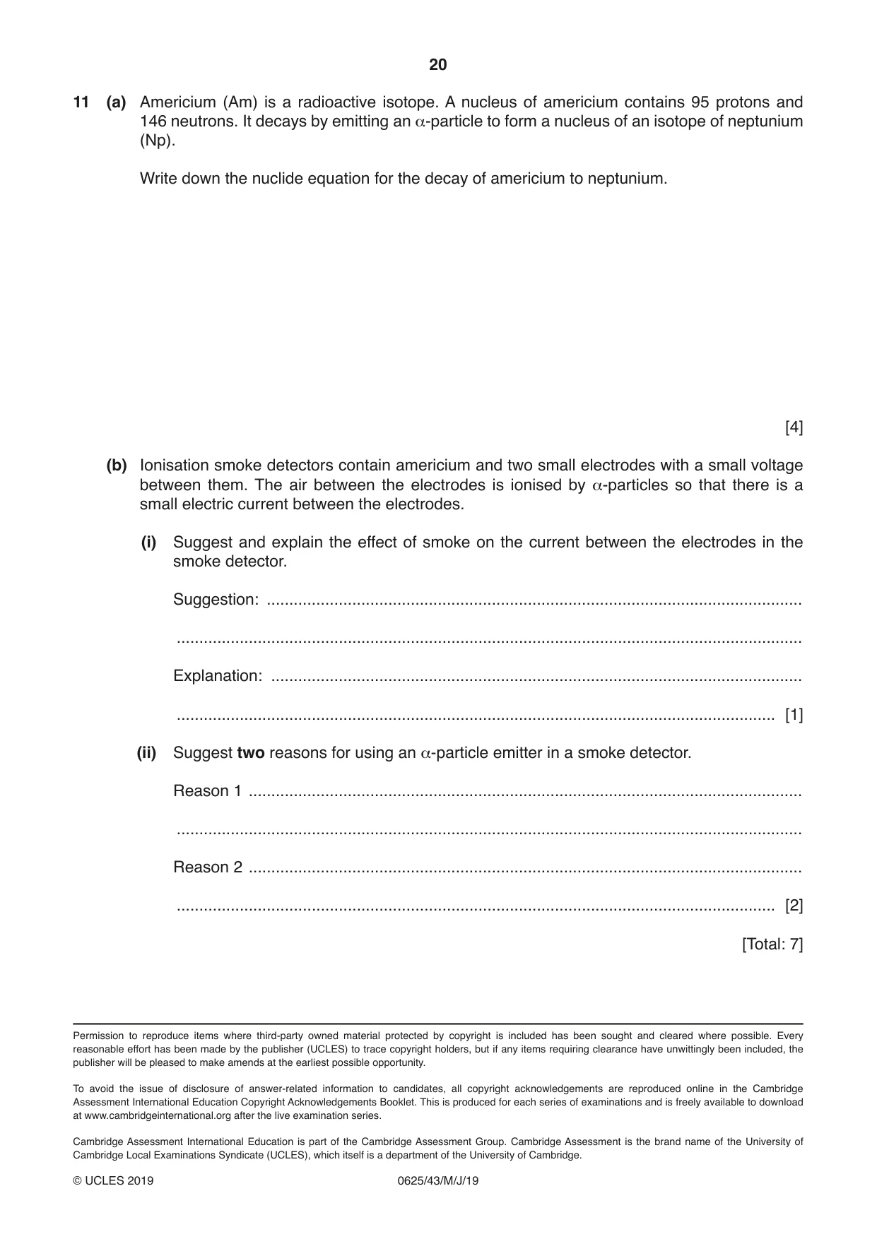 Cambridge IGCSE Physics 0625 2019 May/June Paper 4 · Variant 3 question paper, page 20 of 20