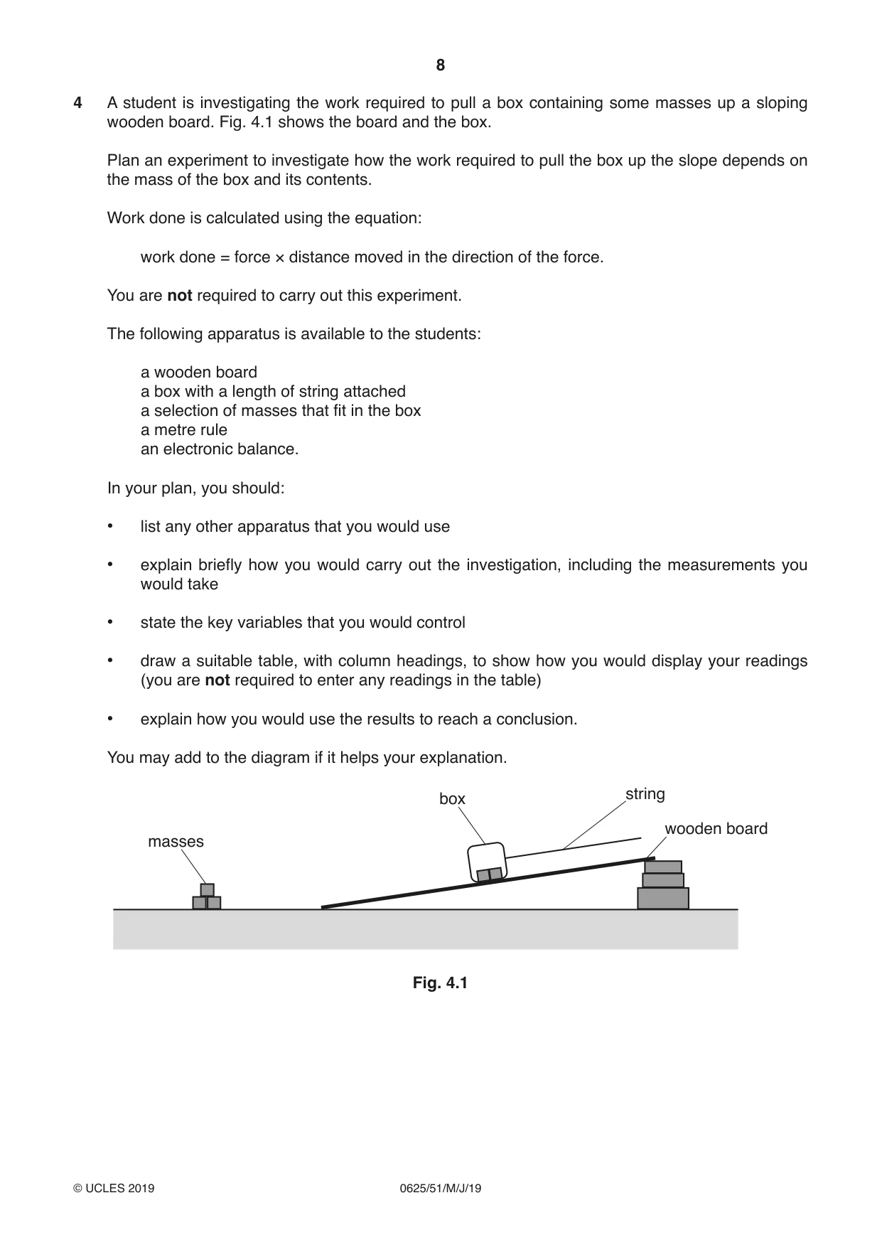 Cambridge IGCSE Physics 0625 2019 May/June Paper 5 · Variant 1 question paper, page 8 of 12