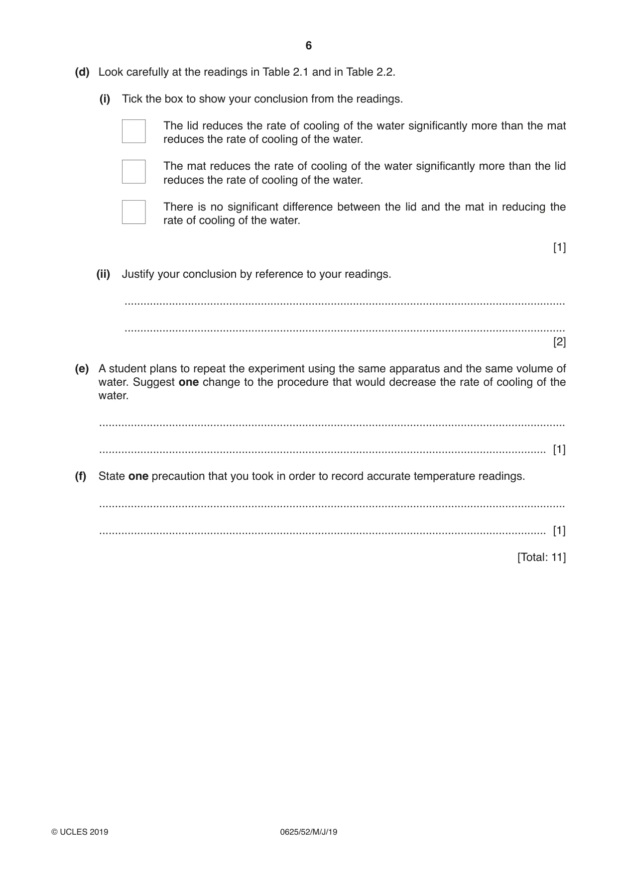 Cambridge IGCSE Physics 0625 2019 May/June Paper 5 · Variant 2 question paper, page 6 of 12