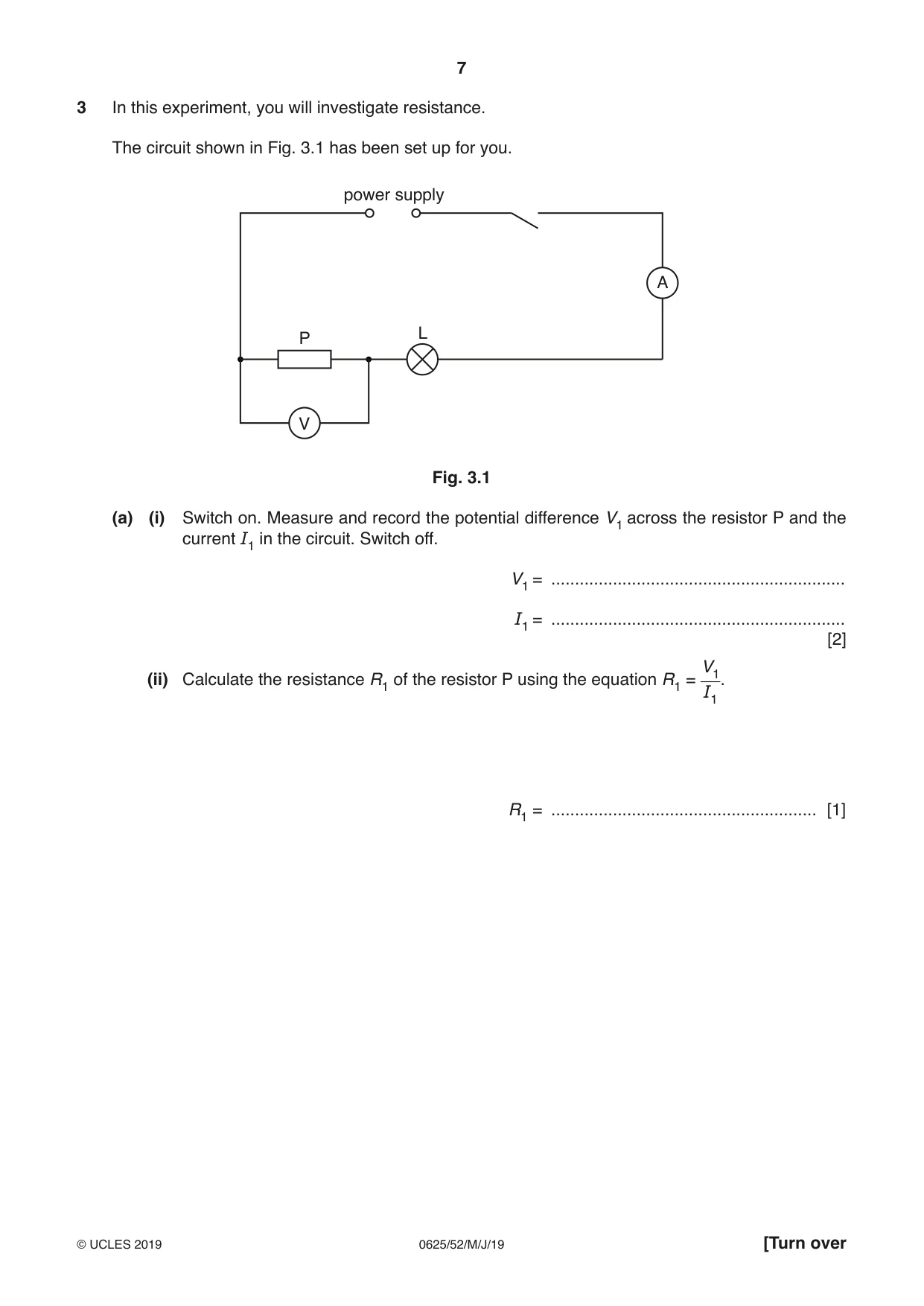 Cambridge IGCSE Physics 0625 2019 May/June Paper 5 · Variant 2 question paper, page 7 of 12