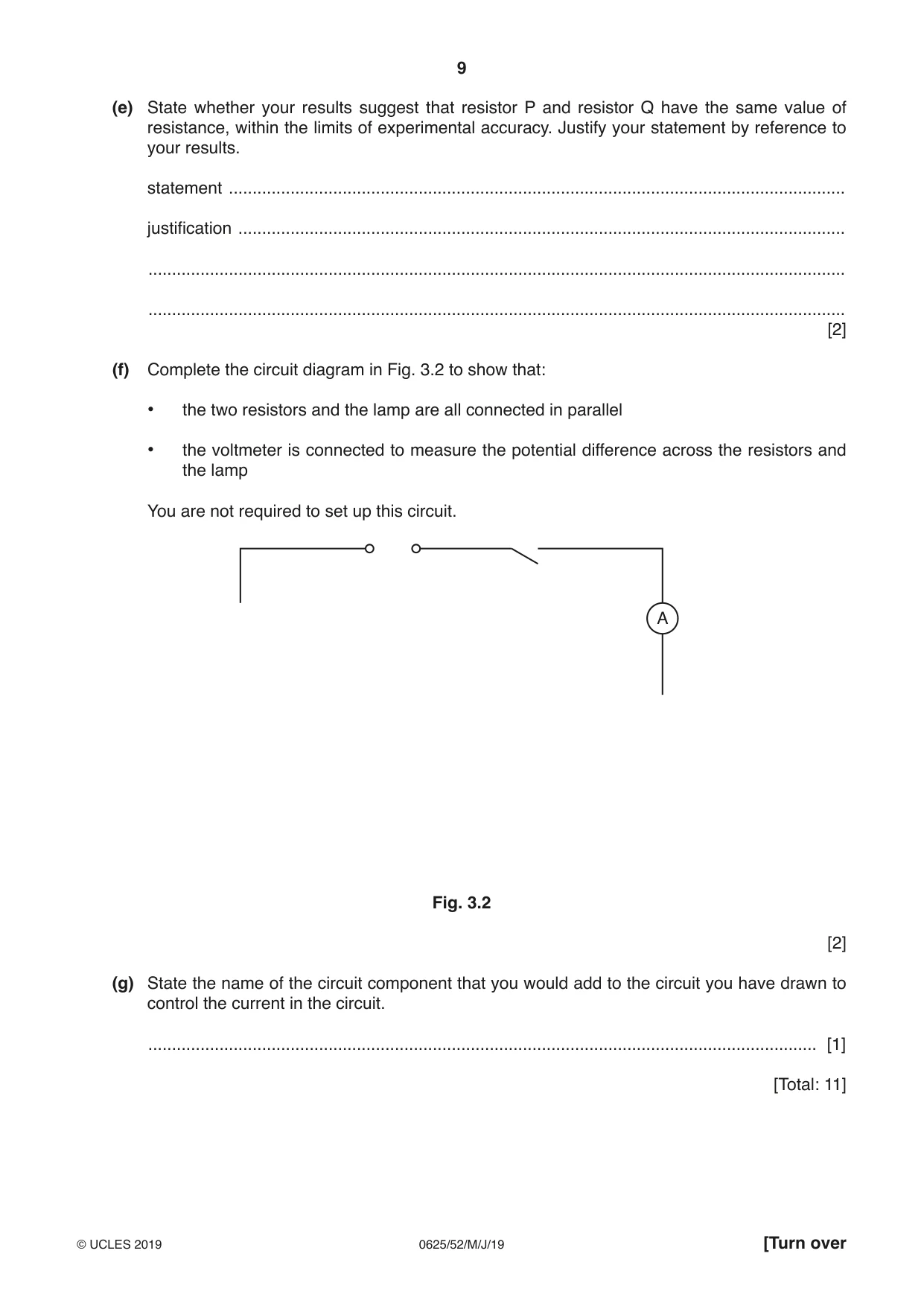 Cambridge IGCSE Physics 0625 2019 May/June Paper 5 · Variant 2 question paper, page 9 of 12