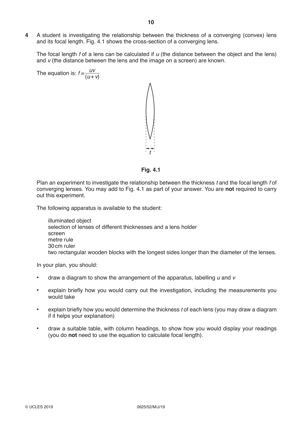Cambridge IGCSE Physics 0625 2019 May/June Paper 5 · Variant 2 question paper, page 10 of 12